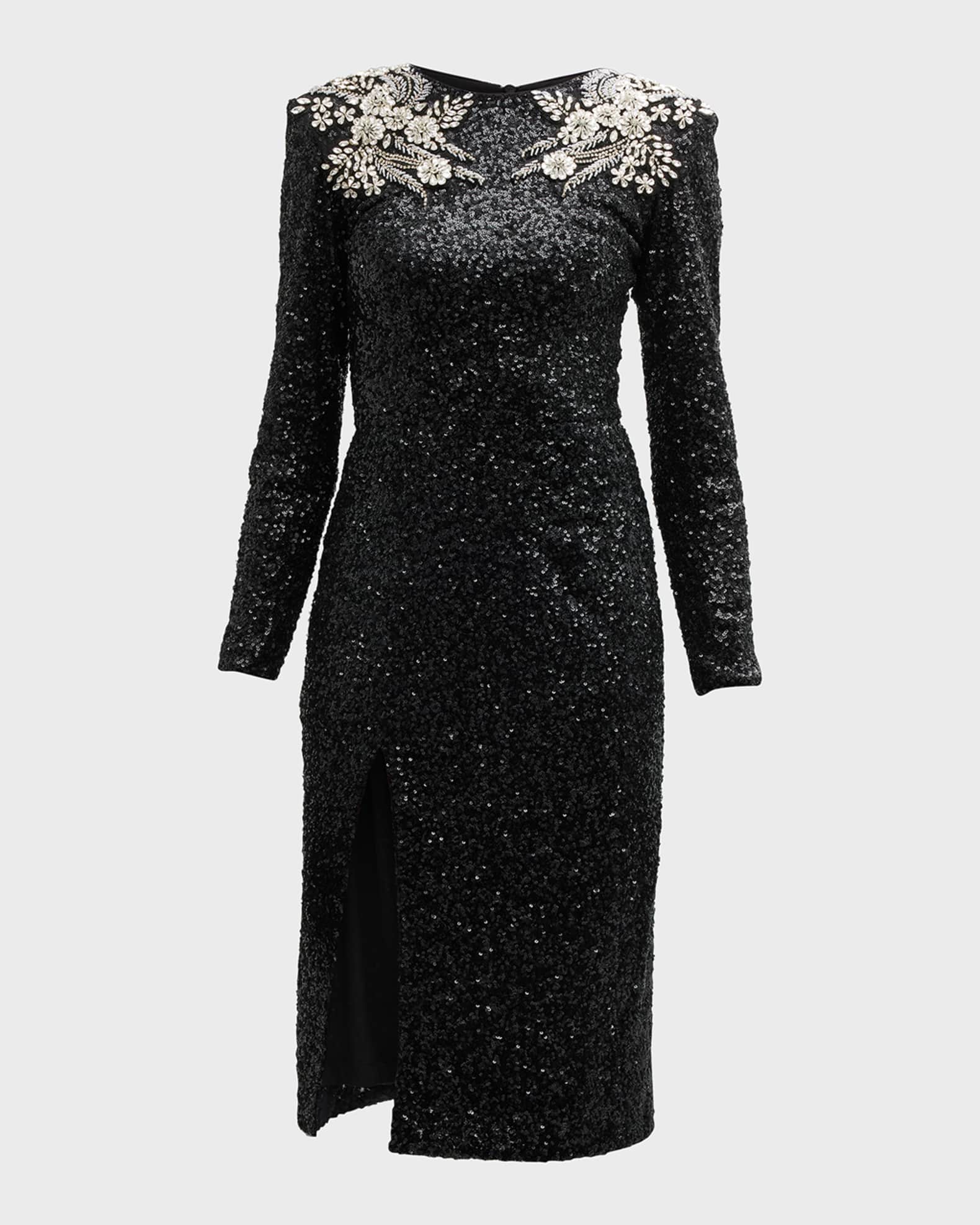 HELSI Frida Floral Rhinestone Sequin Midi Dress | Neiman Marcus