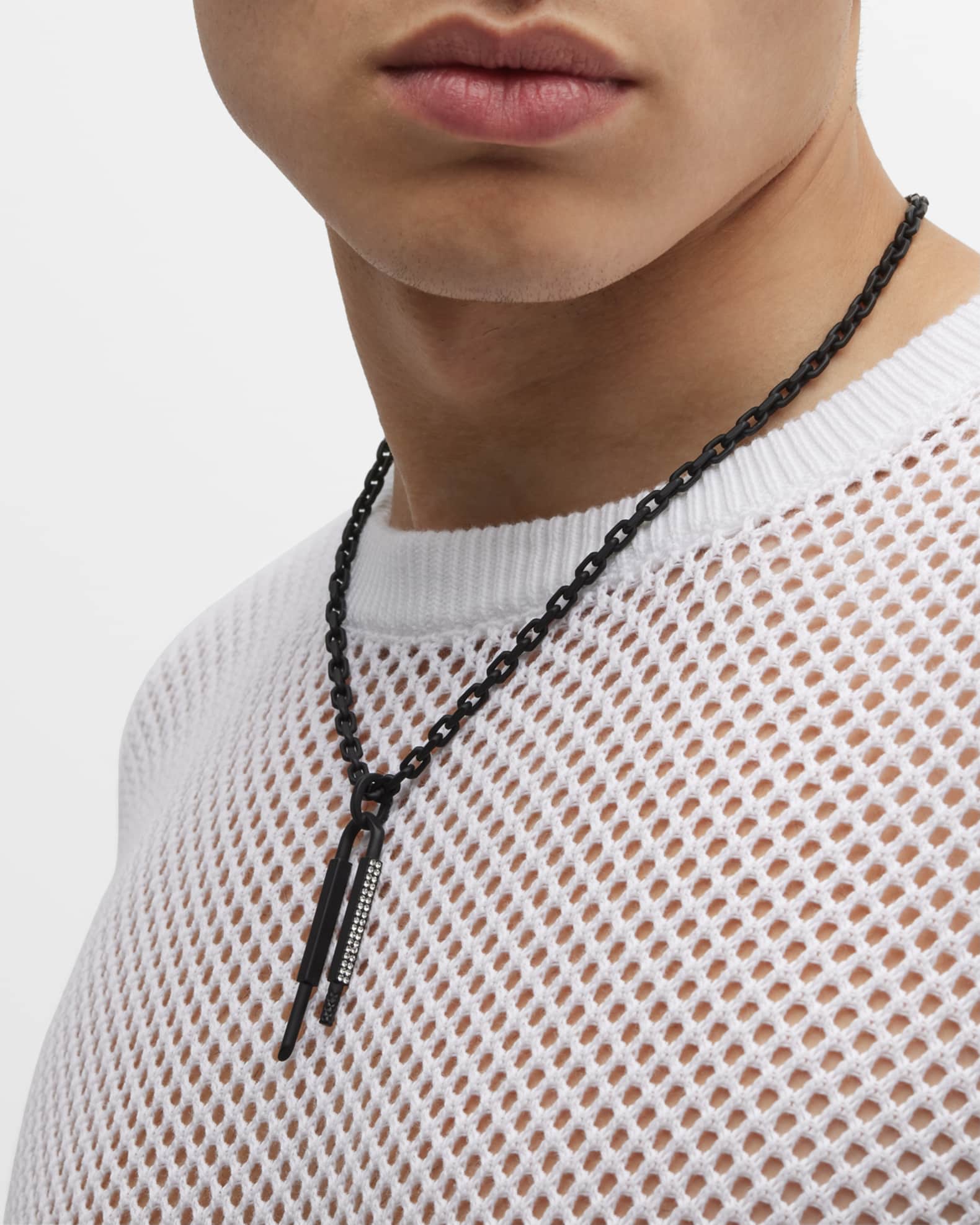 Givenchy Men's Crystal U Lock Chain Necklace | Neiman Marcus