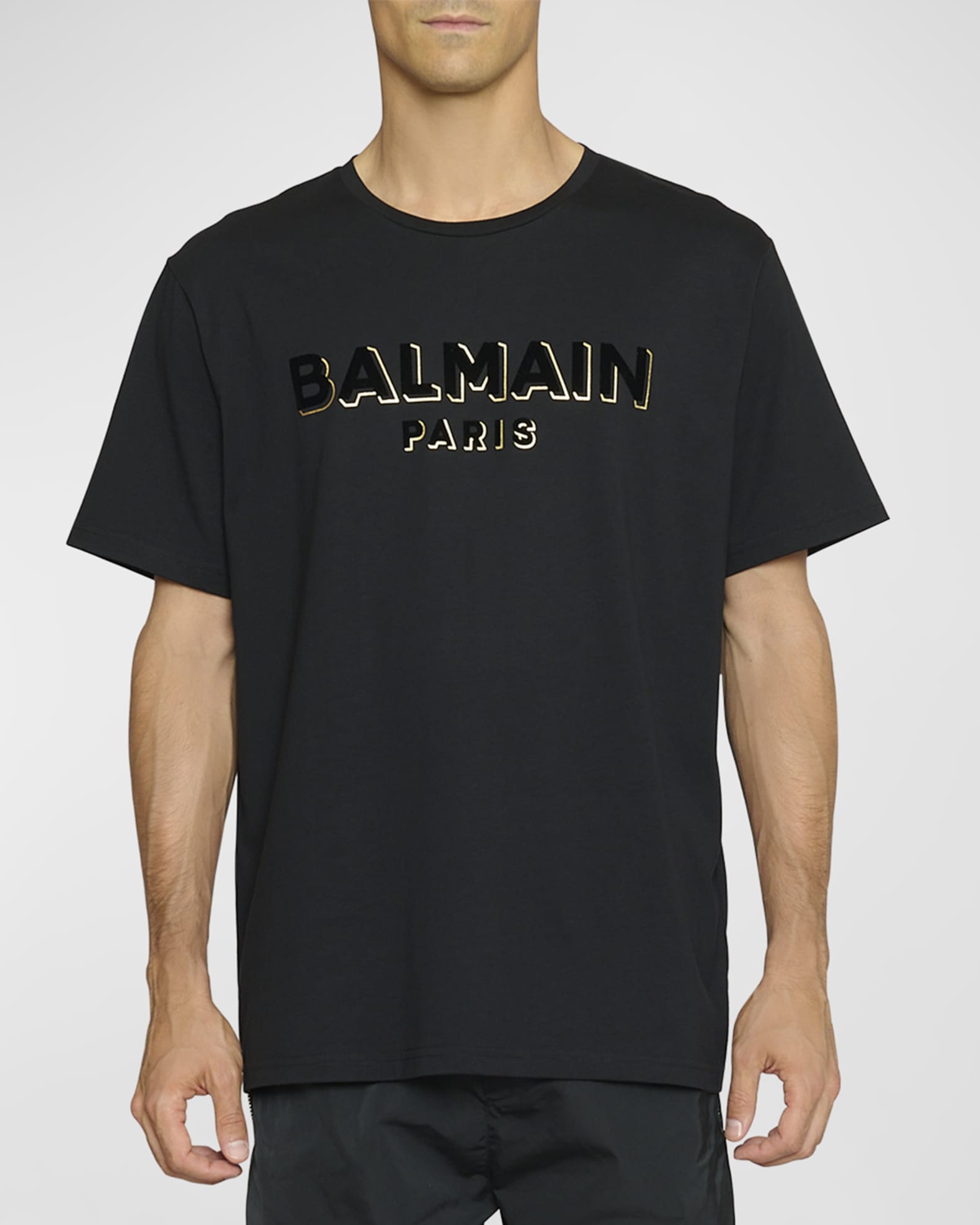 Balmain Men's Flock Foil Logo Bulky T-Shirt