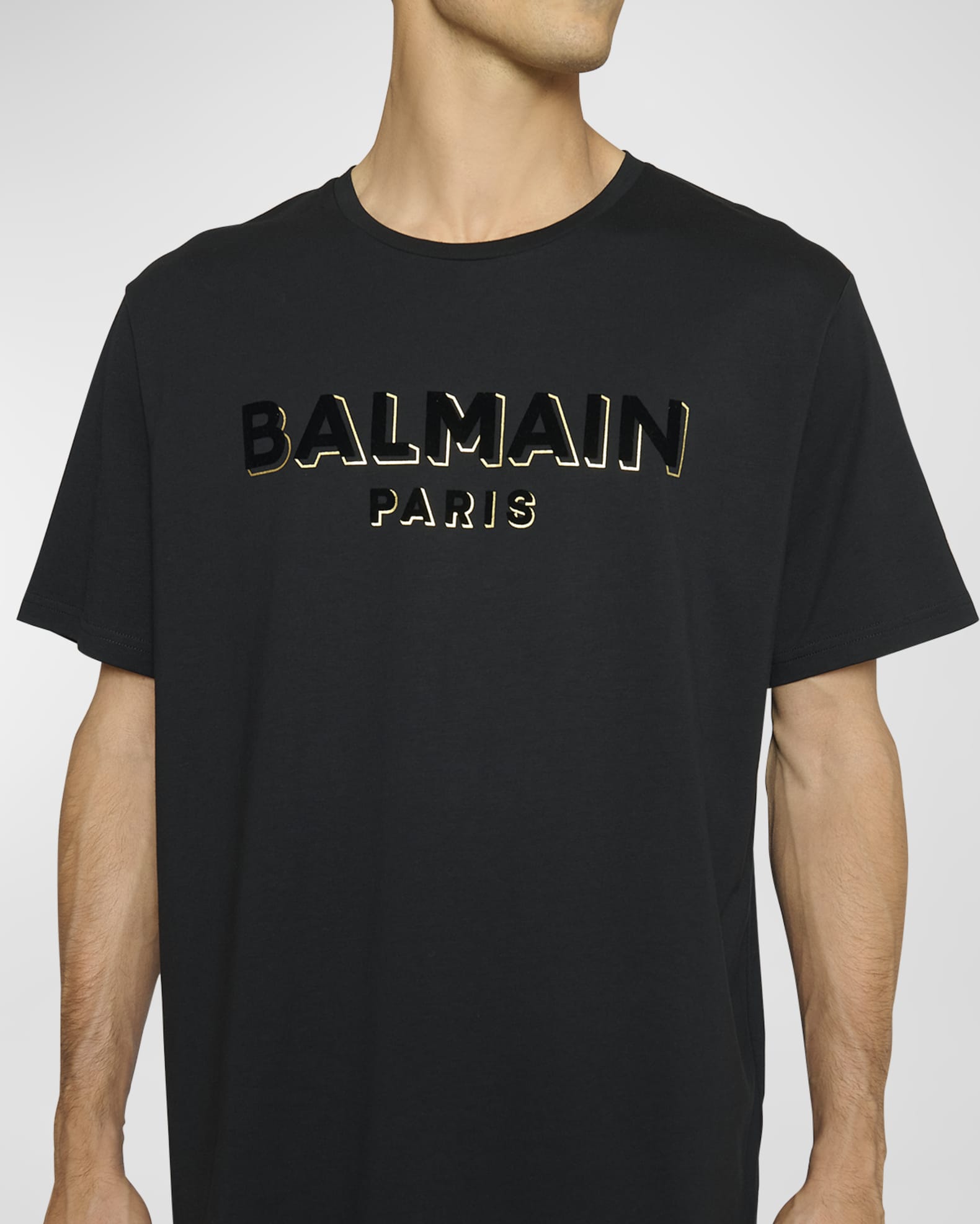 Balmain Men's Flock Foil Logo Bulky T-Shirt | Neiman Marcus