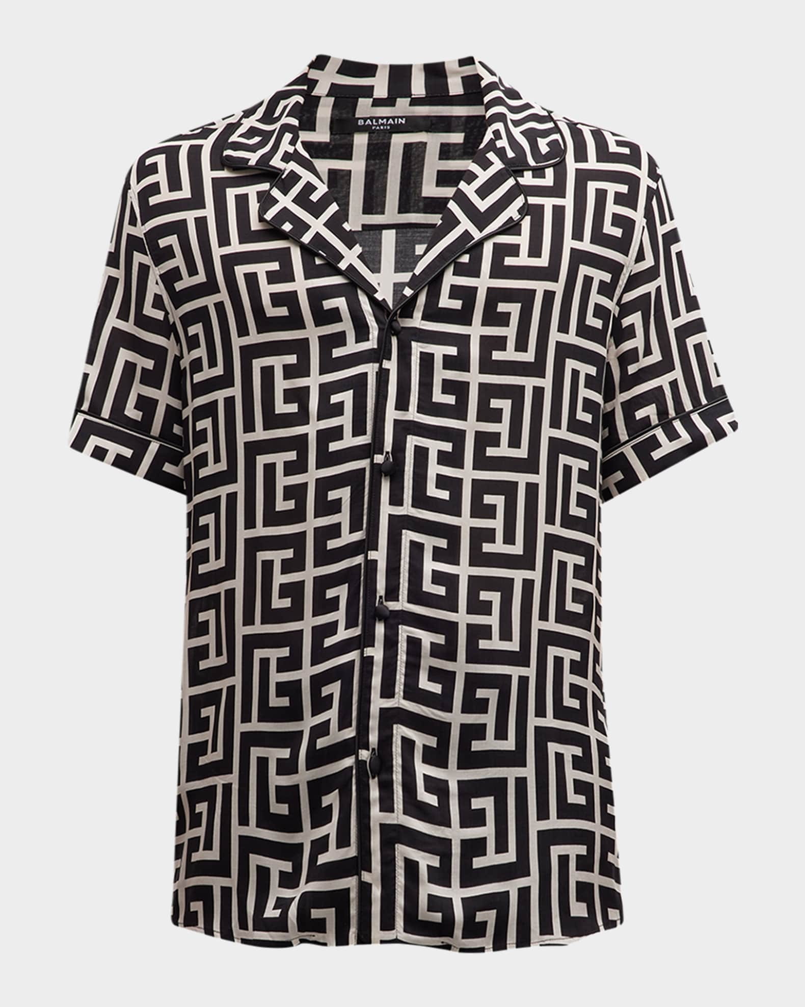 Balmain Men's Macro Monogram Pajama Shirt