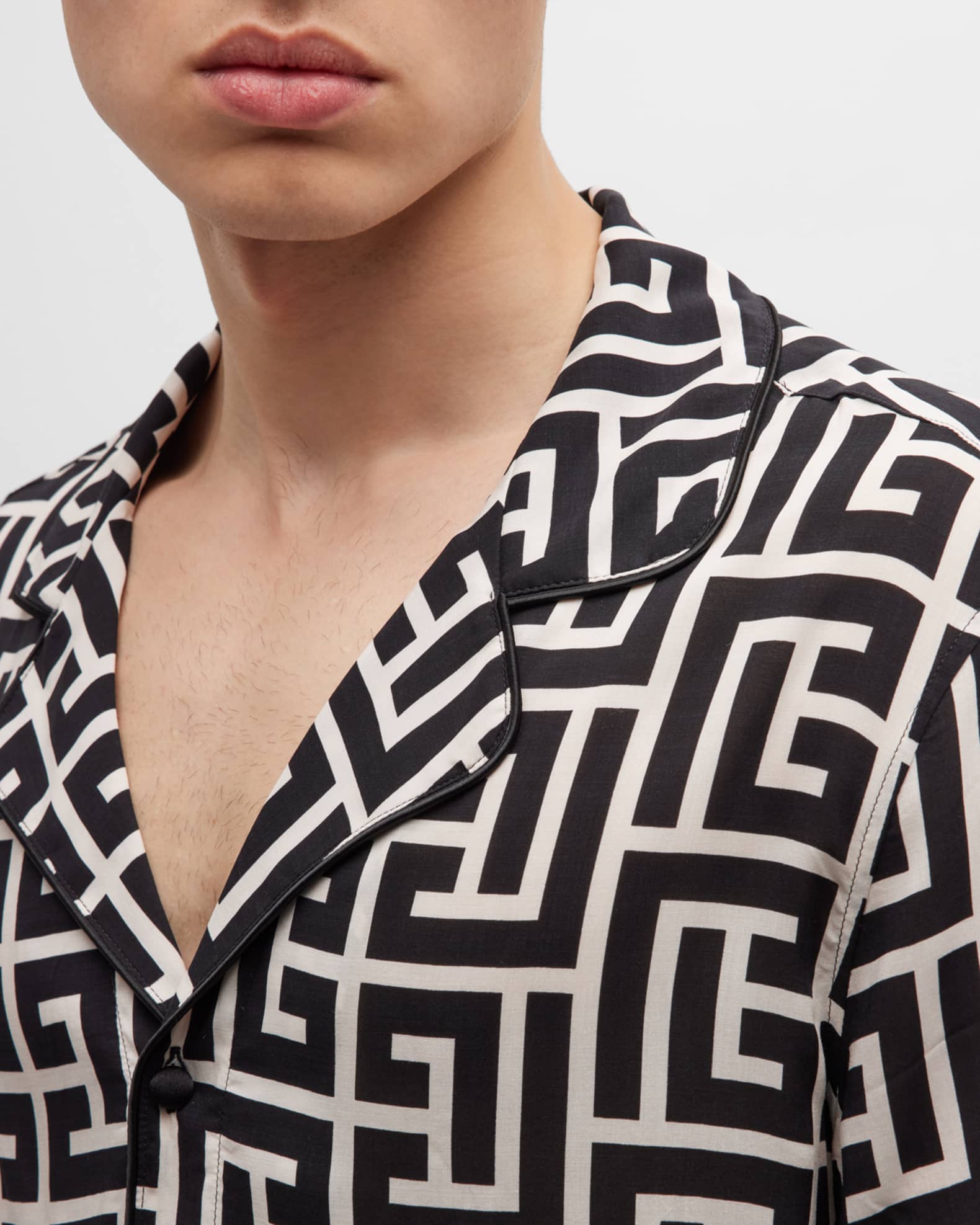 Balmain monogram-print silk shirt - Black