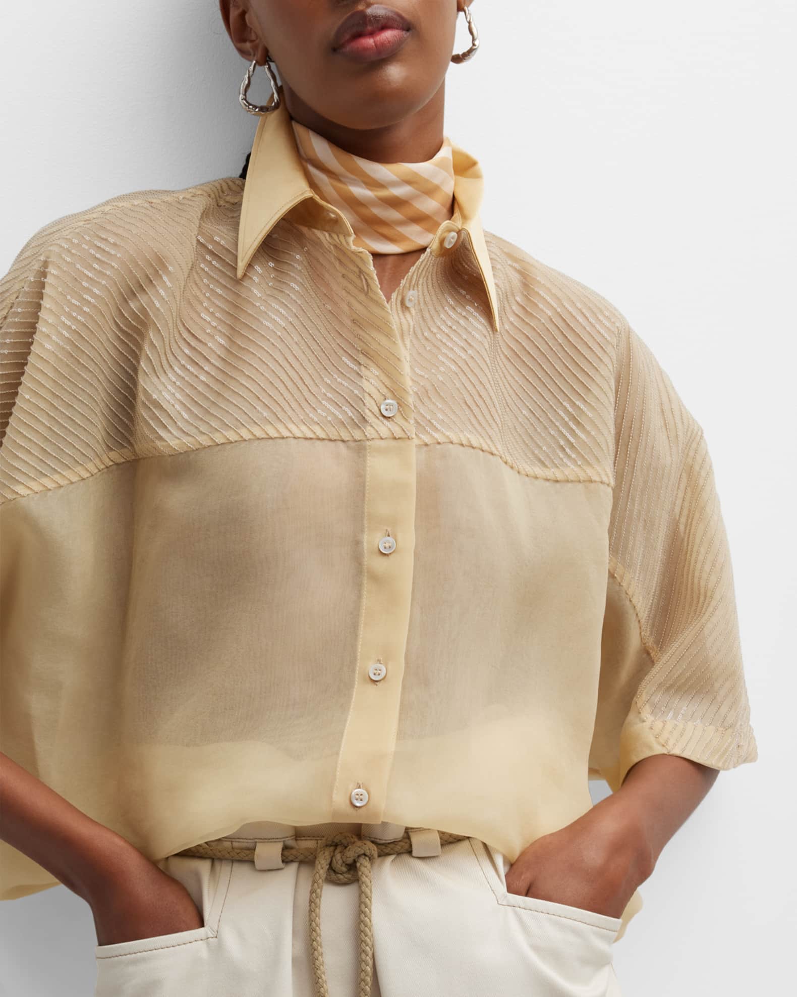 Brunello Cucinelli Multicolor Silk Shortsleeve Shirt