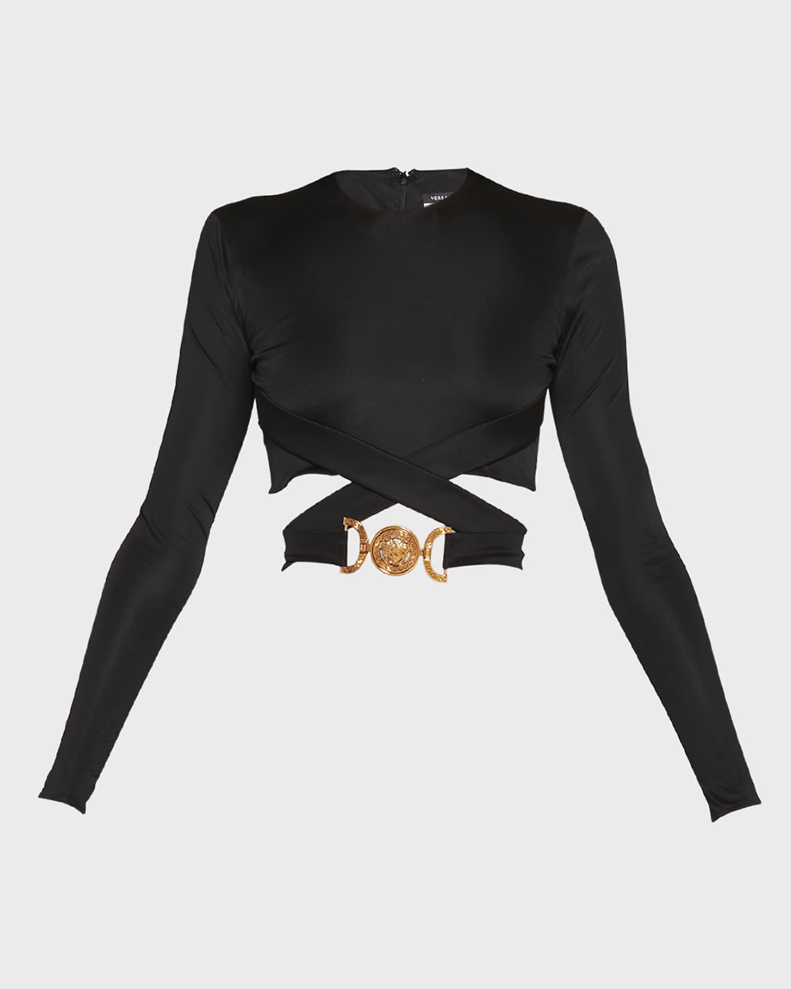 Versace Medusa Bonded Jersey Bustier Crop Top in Black