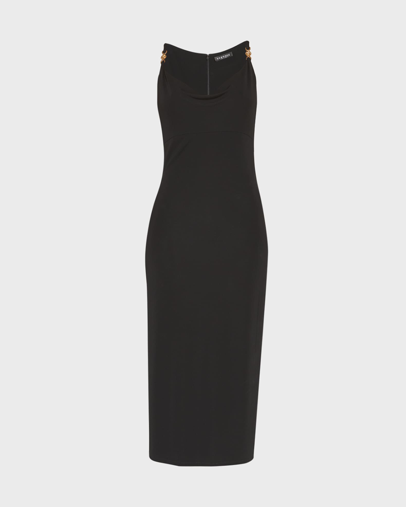 Cowl-Neck Medusa-Strap Jersey Midi Dress 0