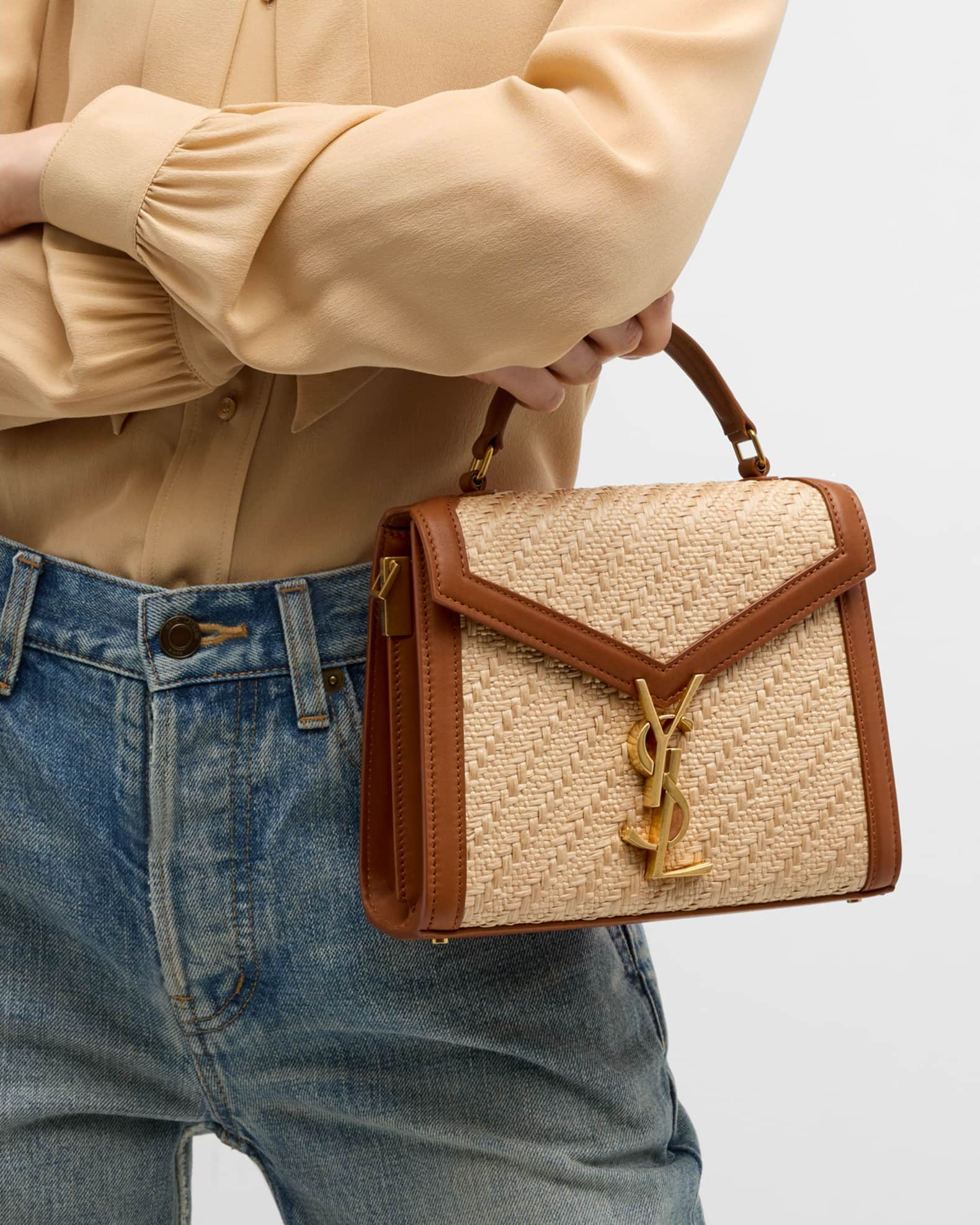 Saint Laurent Cassandra Mini YSL Raffia Top-Handle Bag in 2023