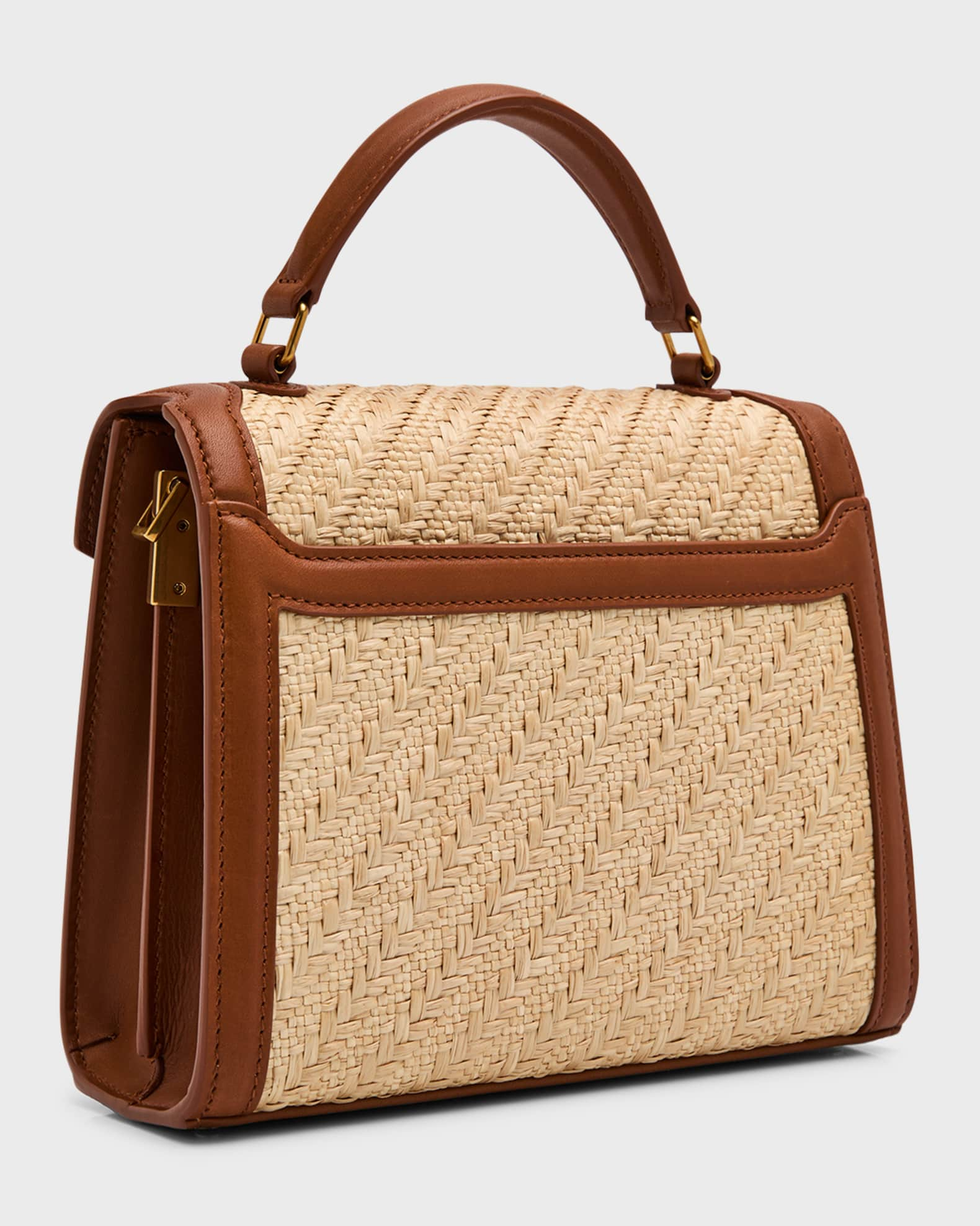 Saint Laurent Cassandra Mini YSL Raffia Top-Handle Bag | Neiman Marcus