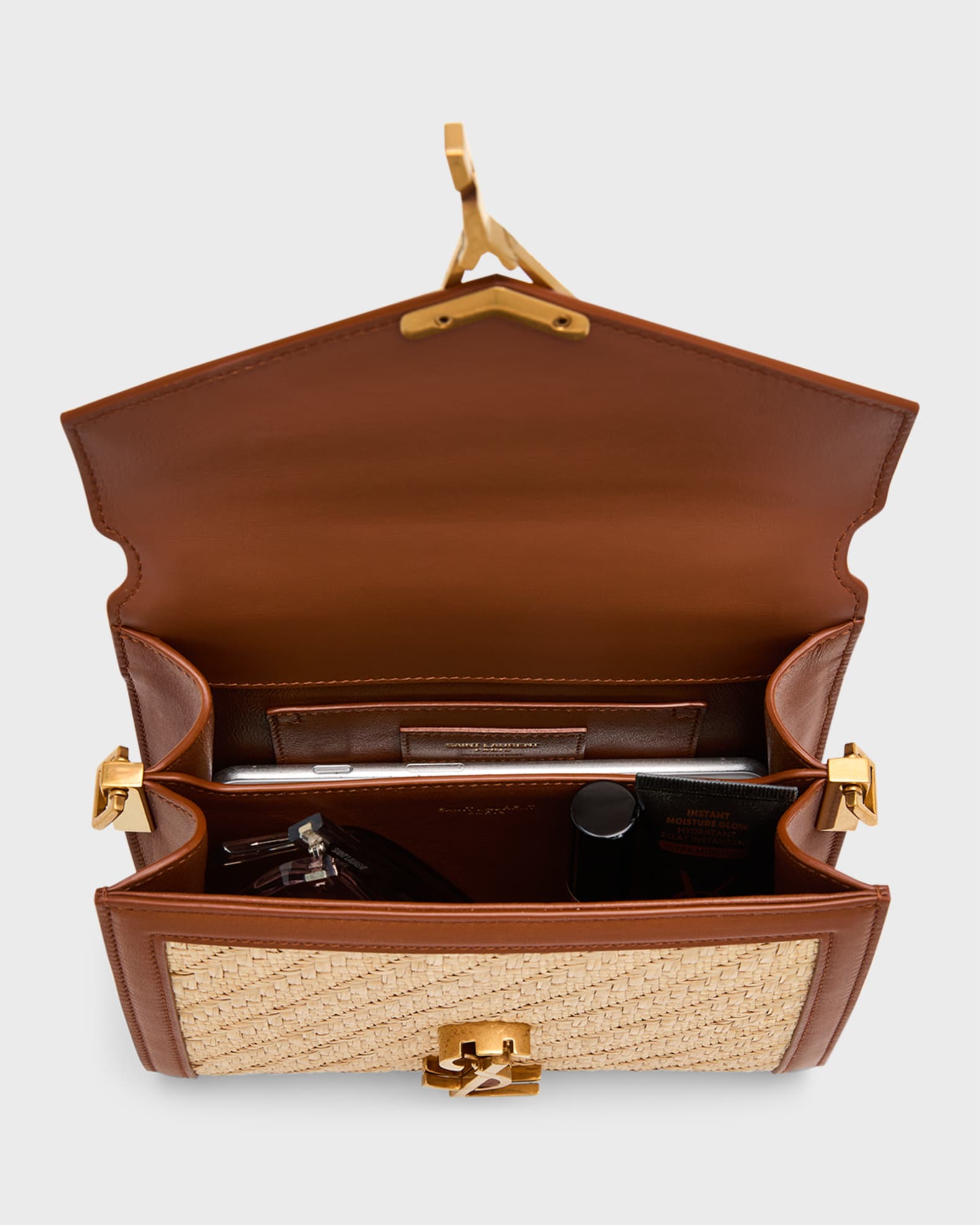 Saint Laurent Cassandra Mini YSL Raffia TopHandle Bag Neiman Marcus