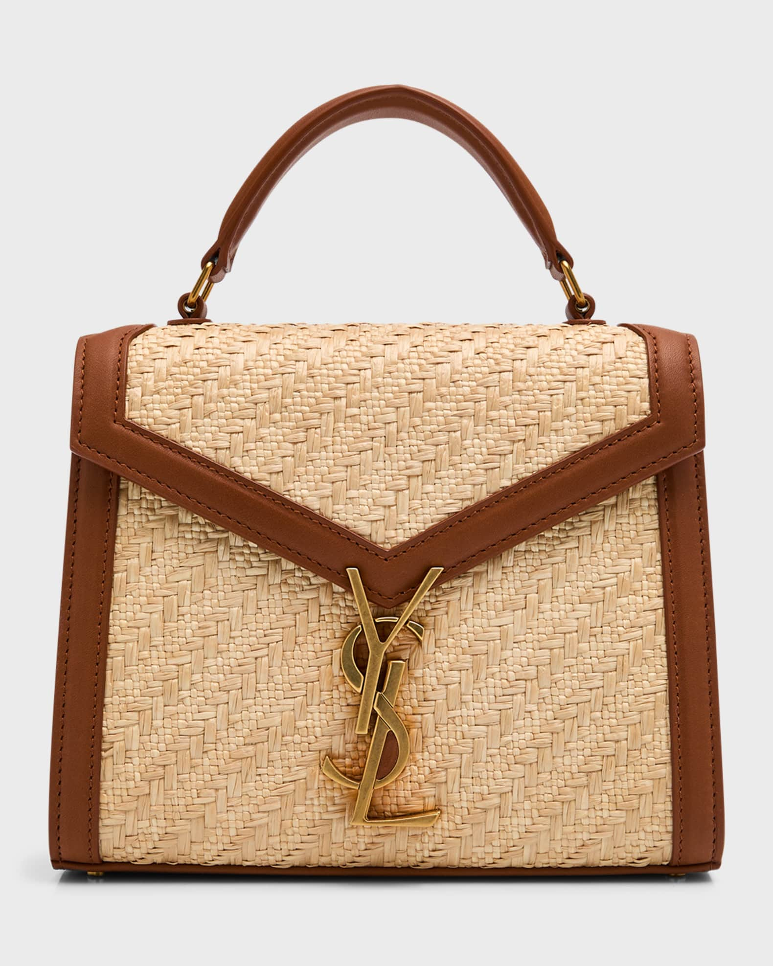 Saint Laurent Cassandra Mini YSL Raffia Top-Handle Bag