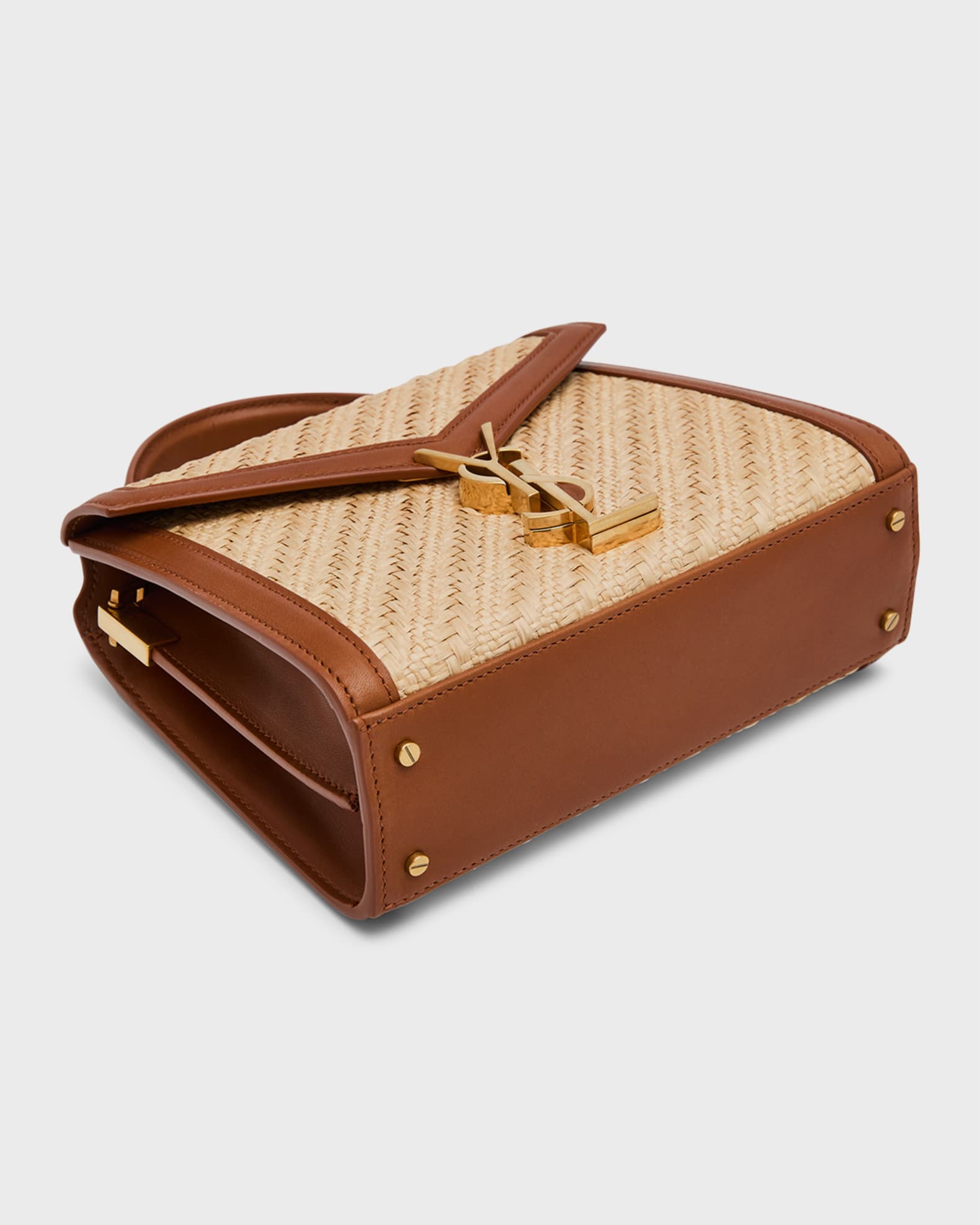 Saint Laurent Cassandra Mini YSL TopHandle Crossbody Bag in Raffia And