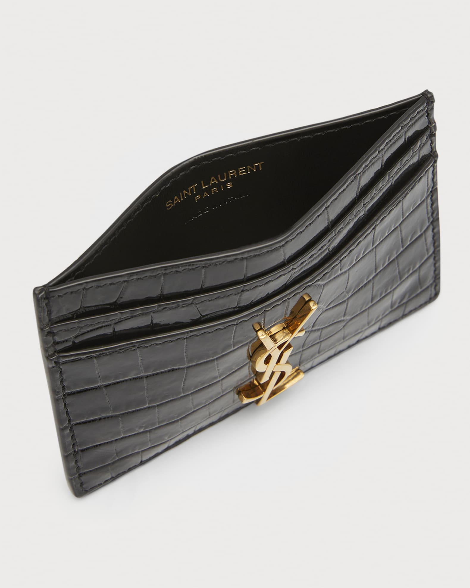 Saint Laurent YSL Monogram Card Case in Croc Embossed Leather