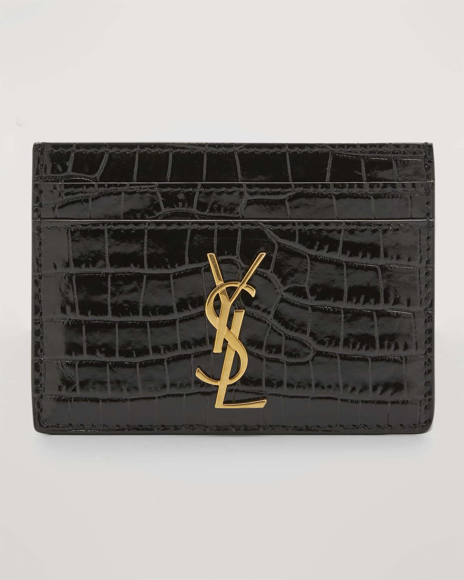 Monogram Card Case In Crocodile Embossed Leather