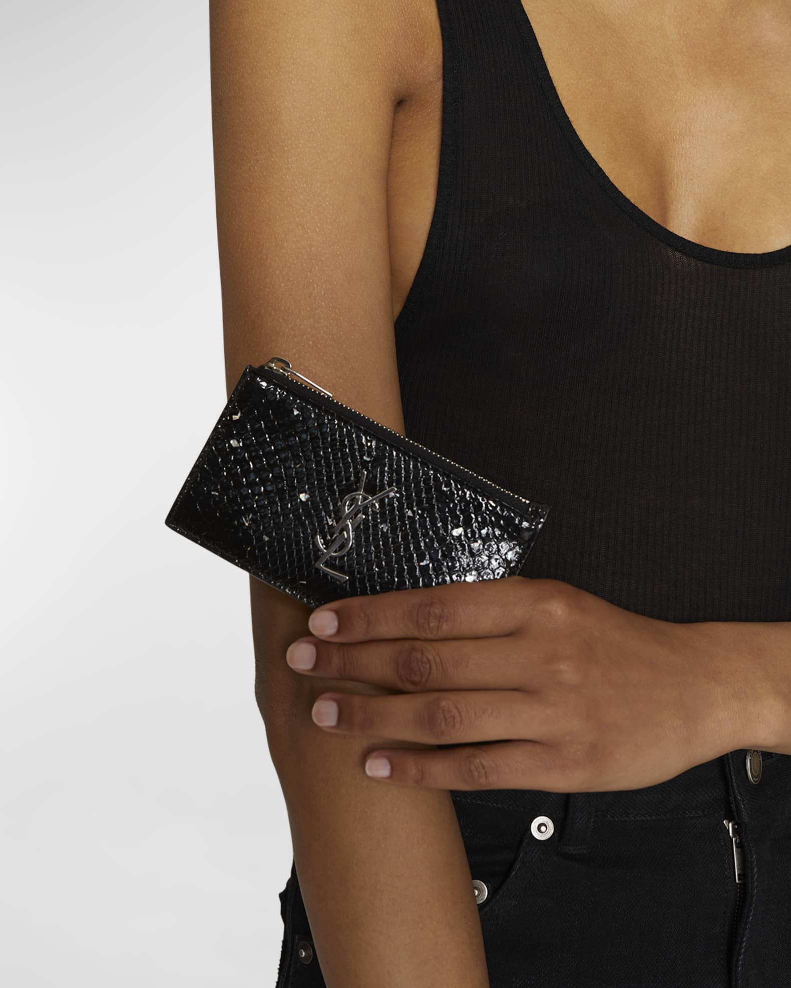 Saint Laurent Fragments Glitter Python Card Case Black