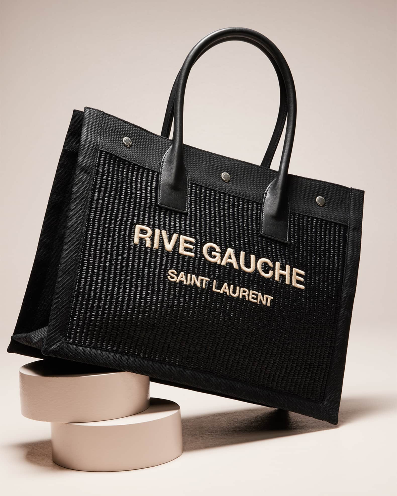 Saint Laurent Rive Gauche Small Tote Bag in Raffia | Neiman