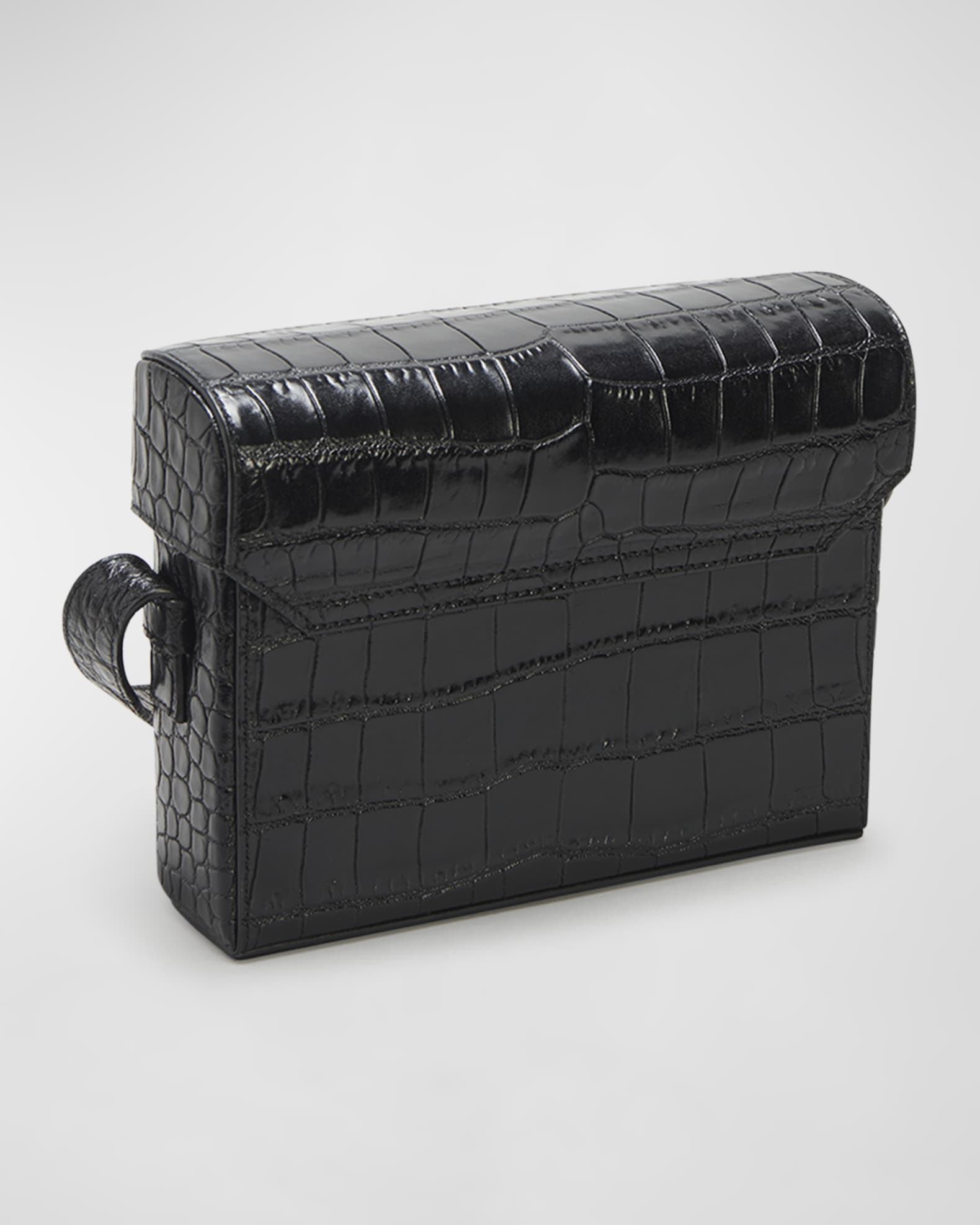 June Croc Effect Leather Shoulder Bag in Black - Saint Laurent