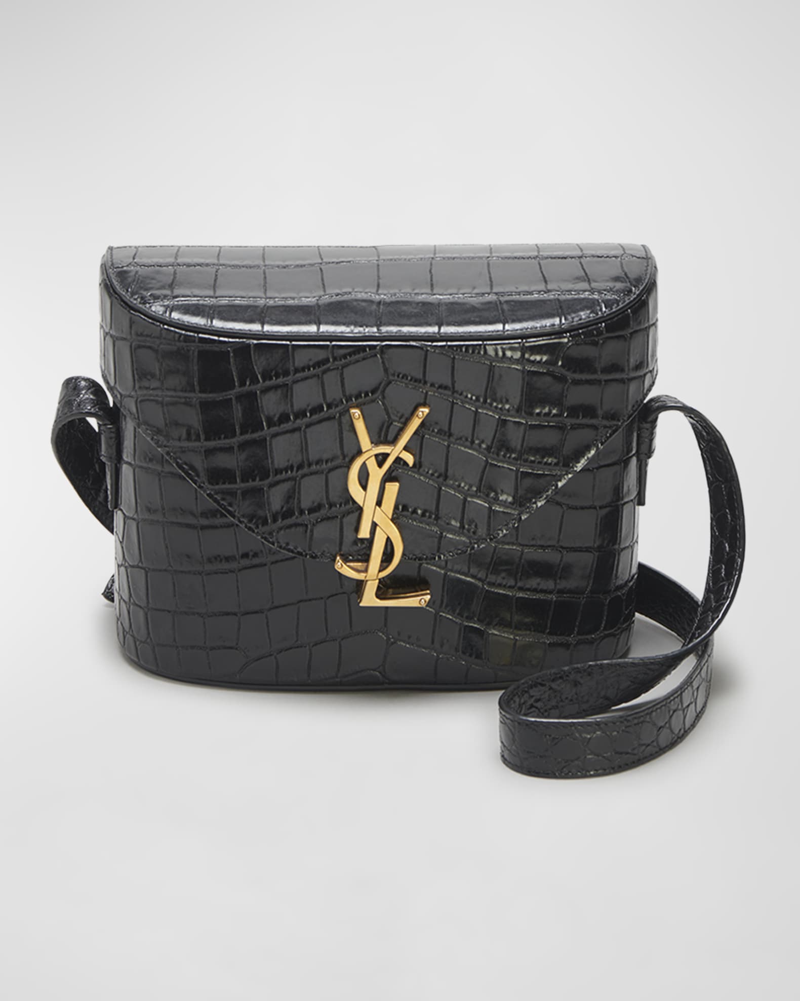 Saint Laurent June Binocular Croc Embossed Shoulder Bag Nero