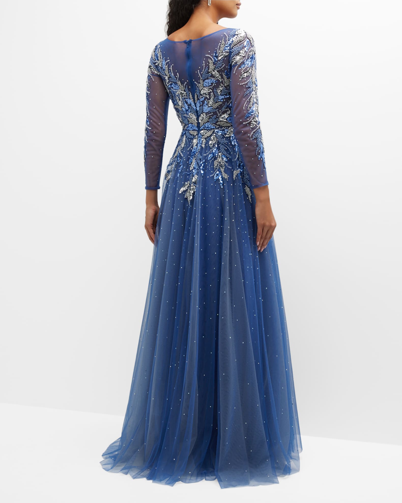 Basix Floral Beaded Sequin ALine Gown Neiman Marcus