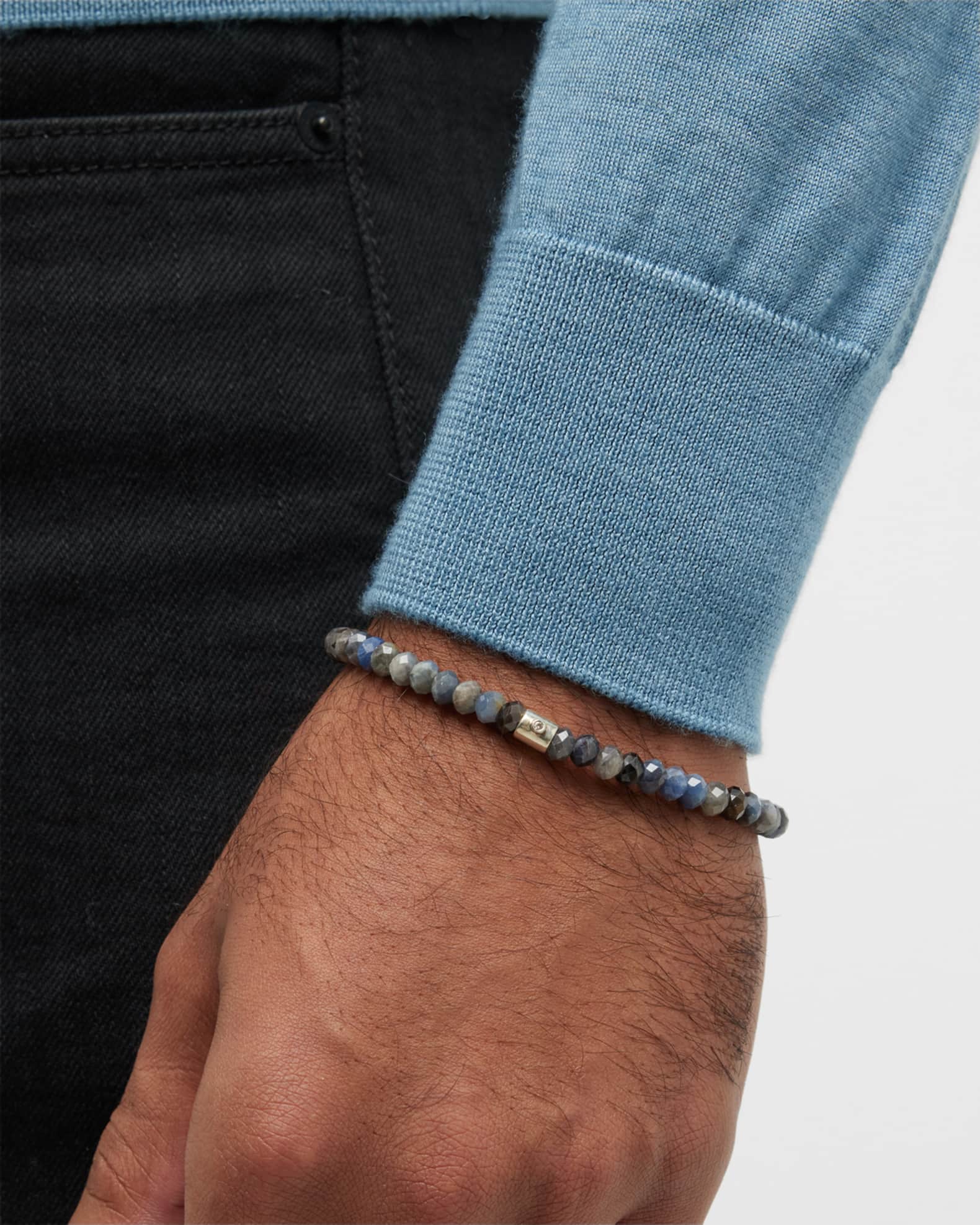 Men's Blue Sapphire Beaded Bracelet 1