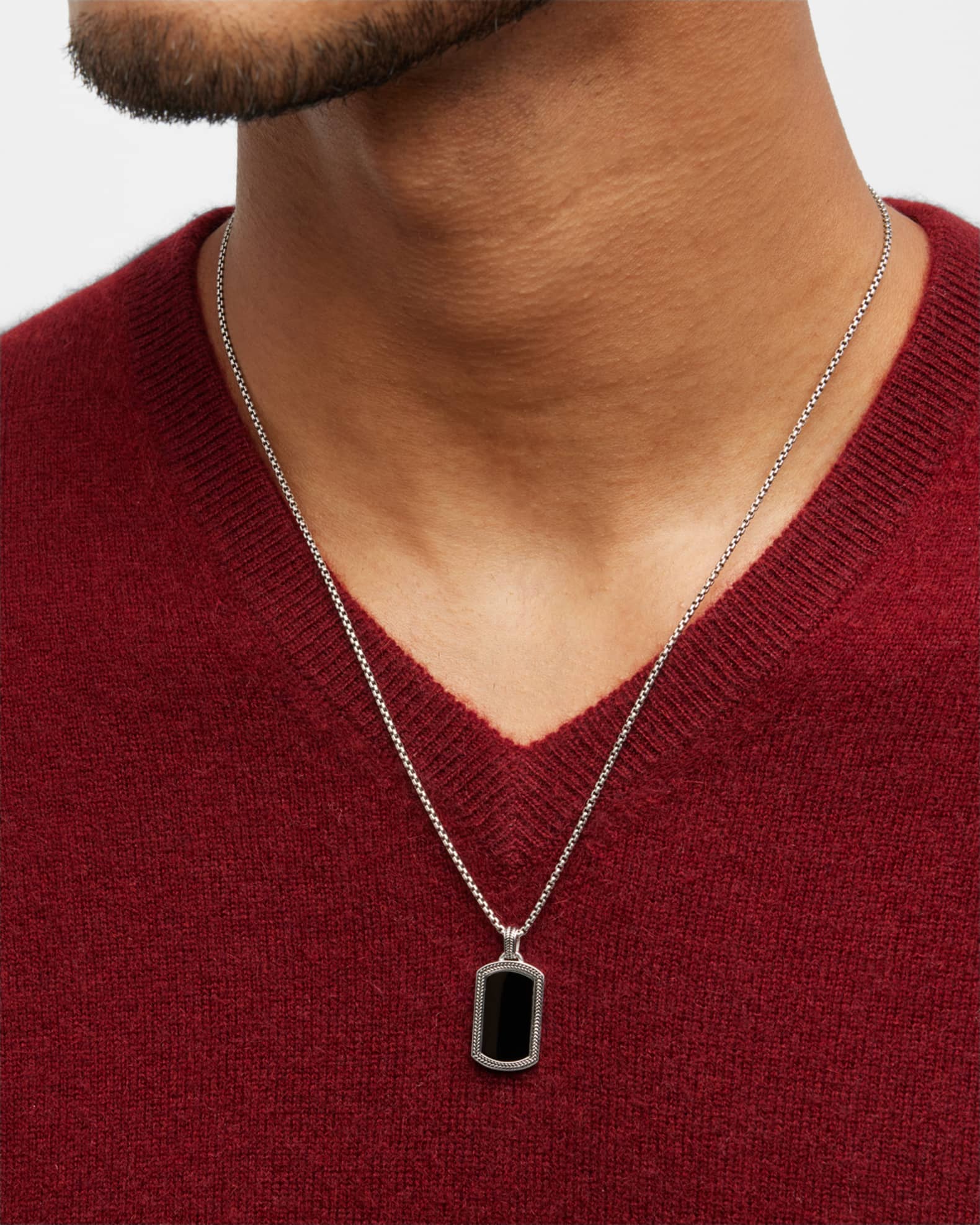 Men's Sterling Silver and Black Onyx Dog Tag Necklace 1