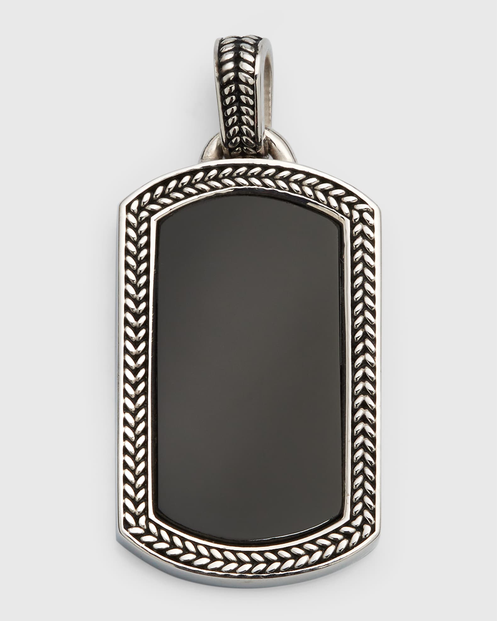 Men's Sterling Silver and Black Onyx Dog Tag Necklace 0