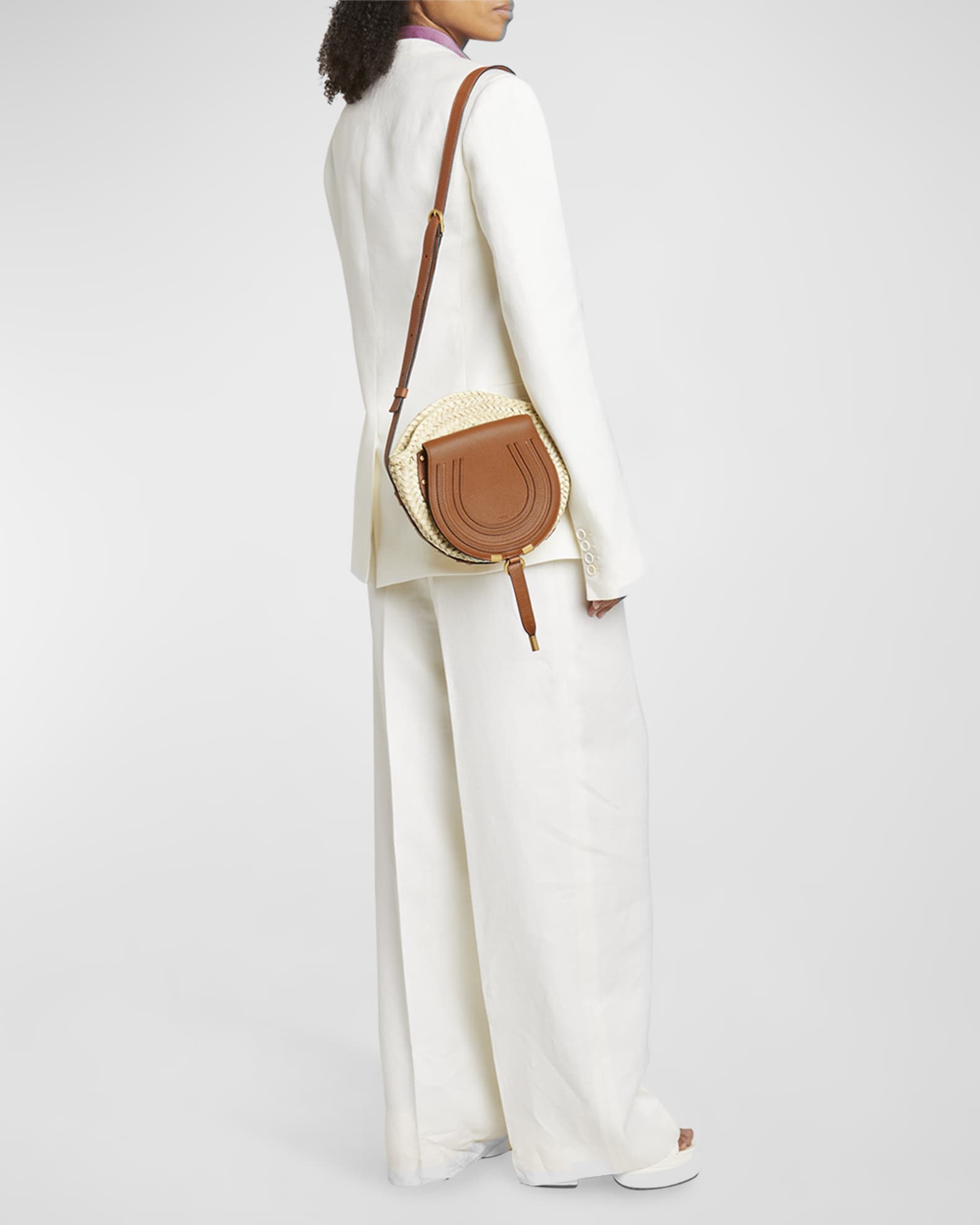 Chloe Marcie Raffia & Leather Crossbody Bag | Neiman Marcus