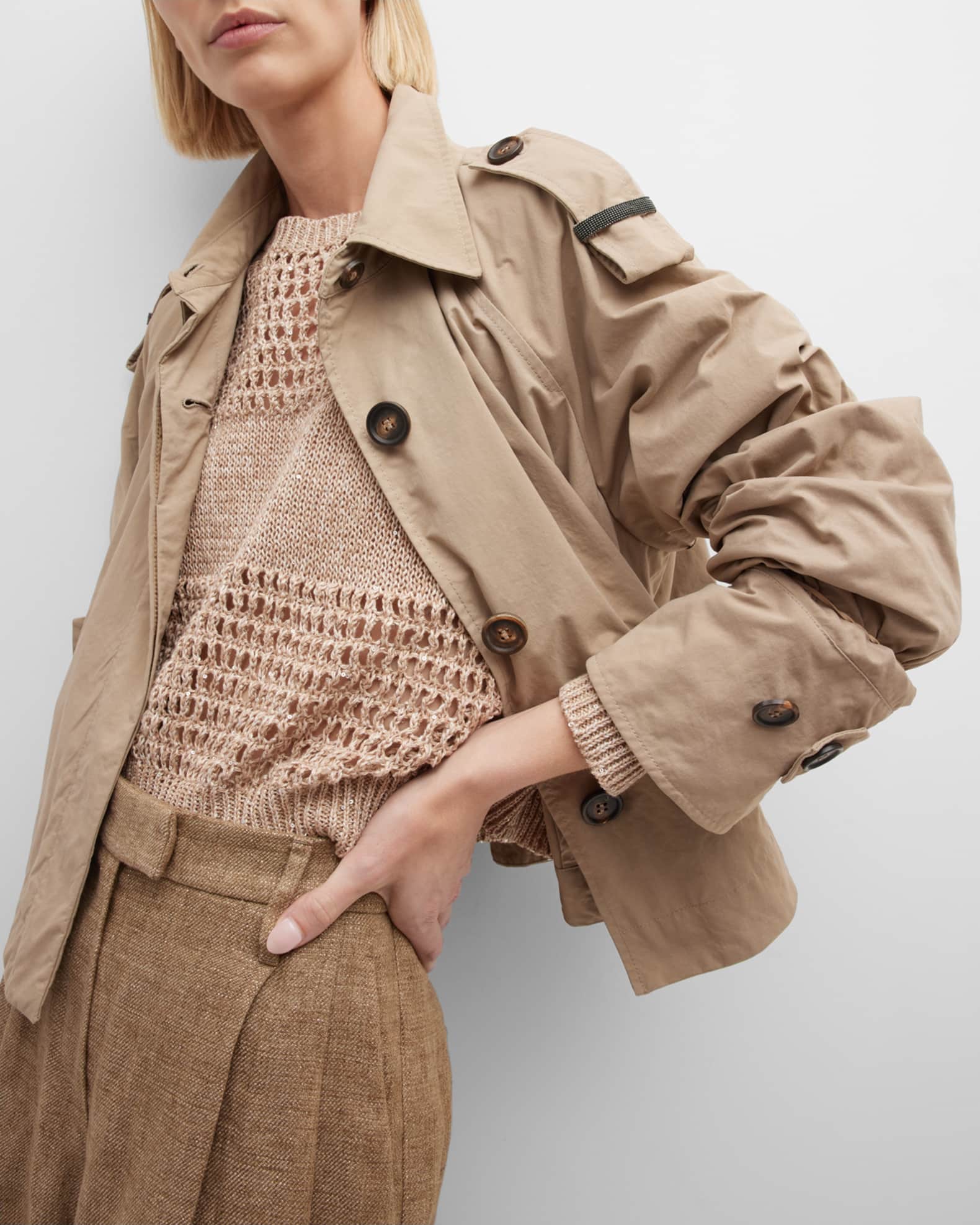 Brunello Cucinelli MoniliTrim Technical Canvas Crop Swing Jacket