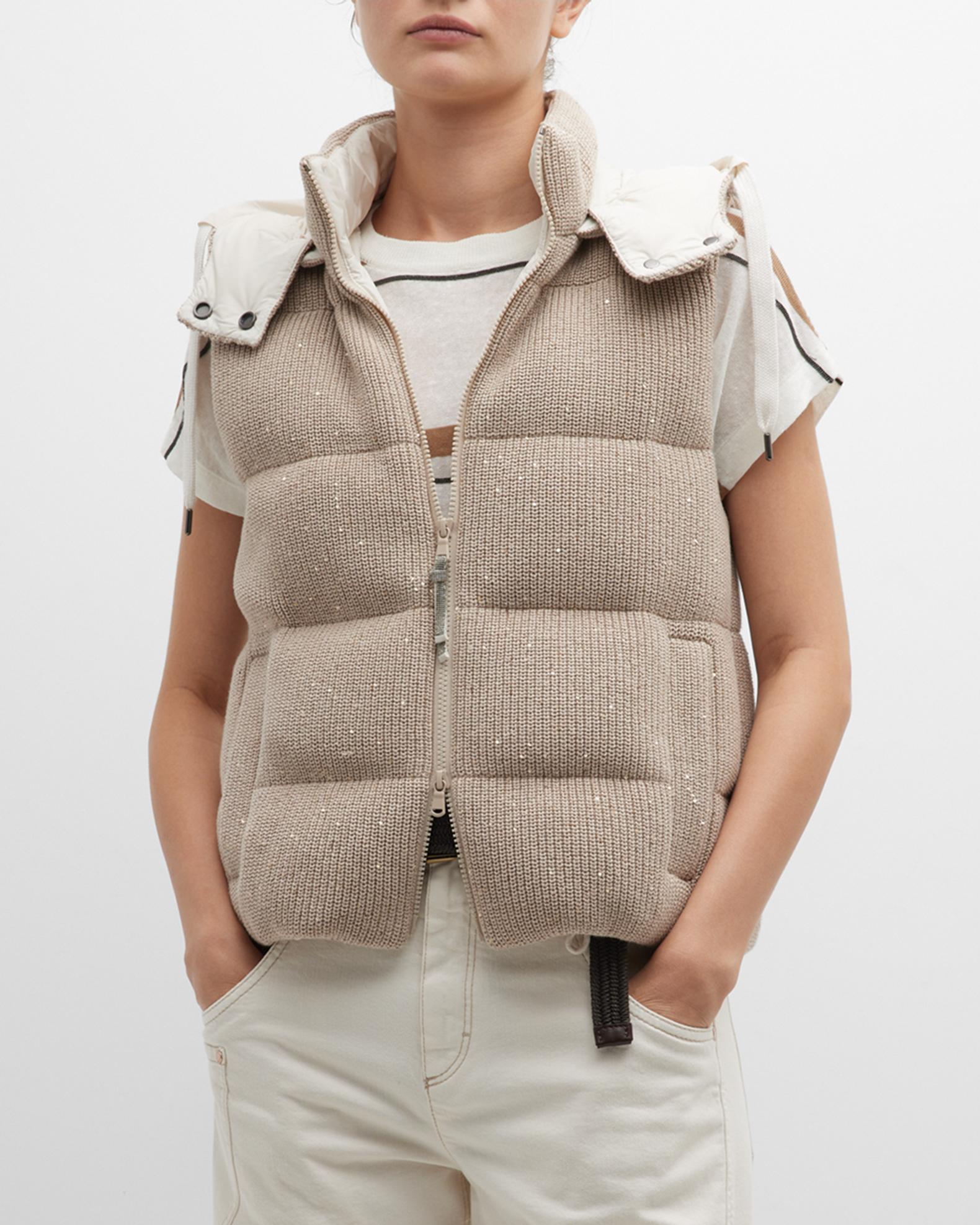 Brunello Cucinelli Monili-Trim Paillette English Rib Puffer Vest w ...