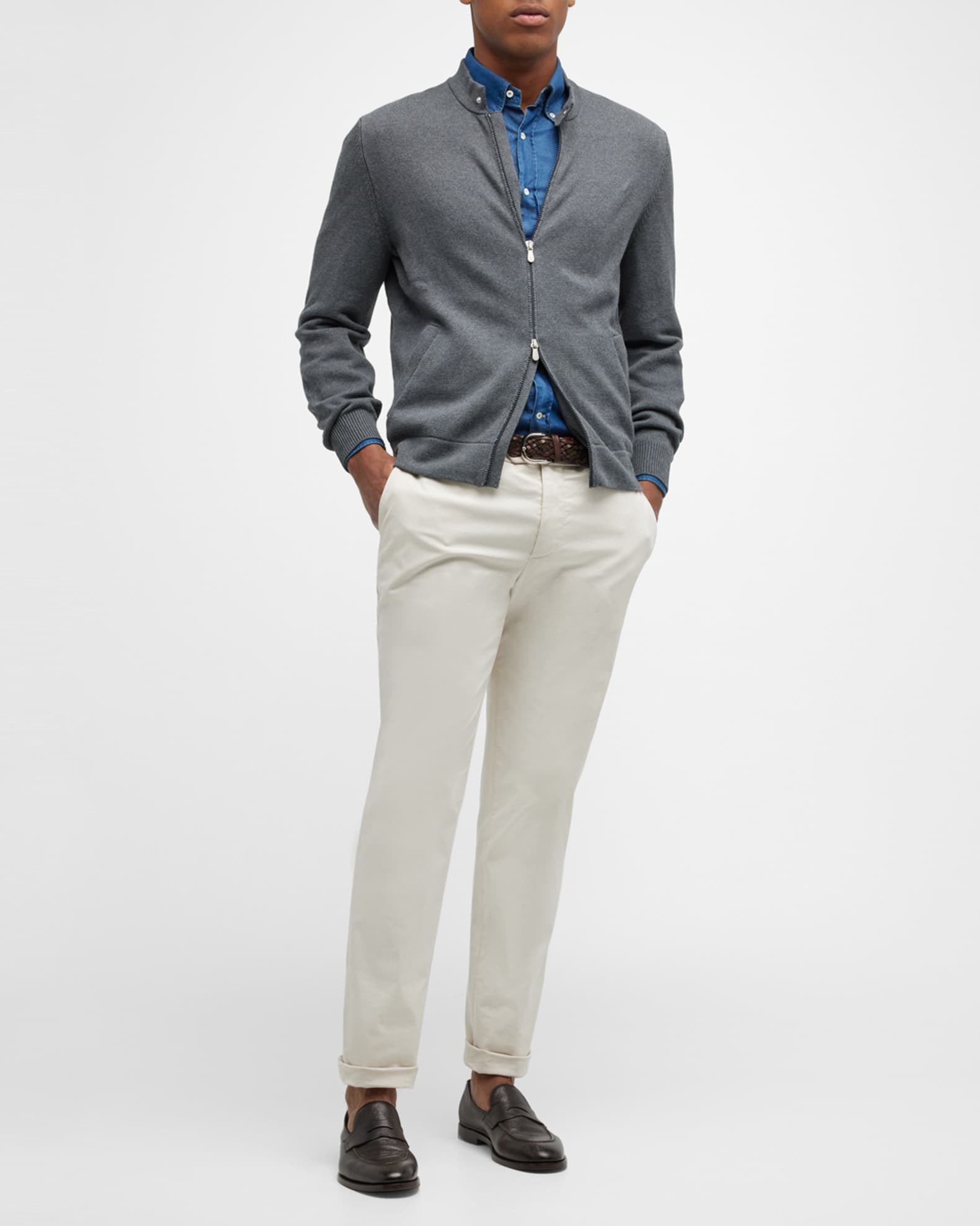 Brunello Cucinelli Men's FullZip Cotton Cardigan with Throat Latch