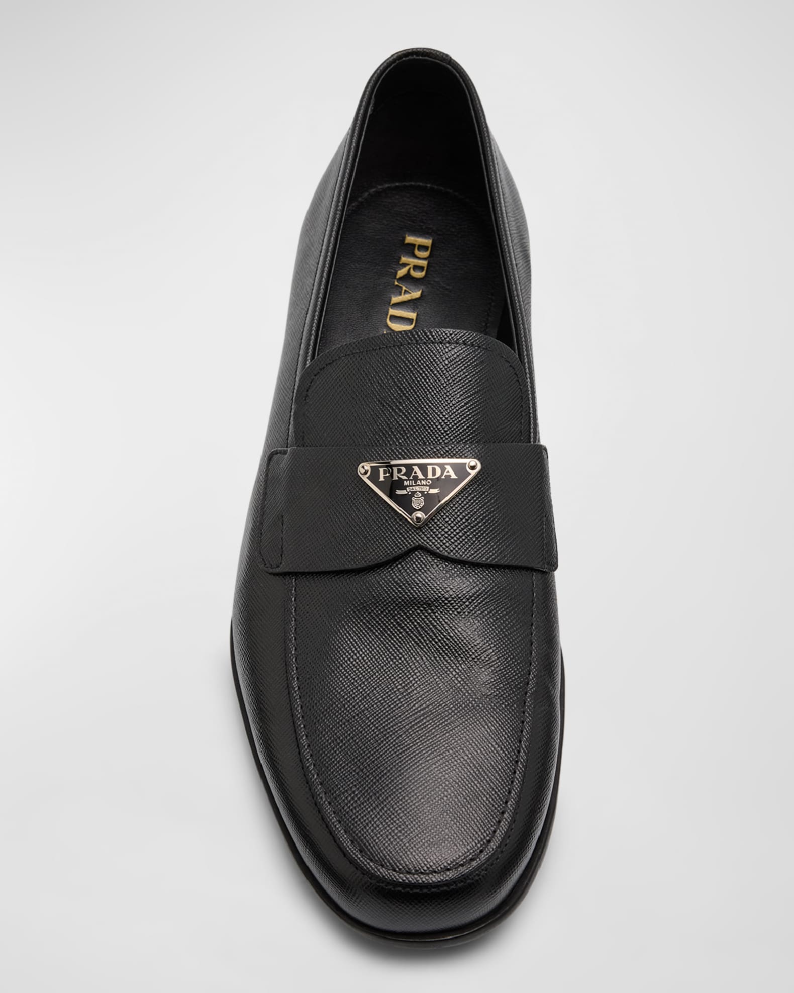 Prada Men's Triangle Logo Saffiano Leather Loafers | Neiman