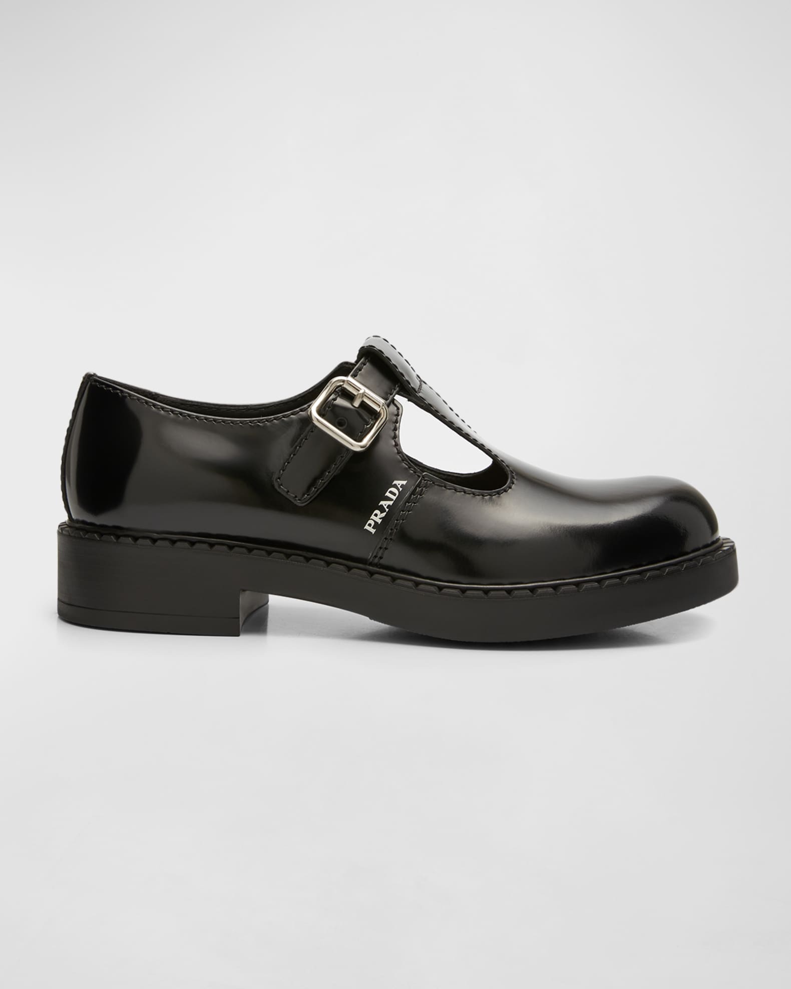 Prada Men's T-Strap Brushed Leather Mary Jane Shoes | Neiman Marcus