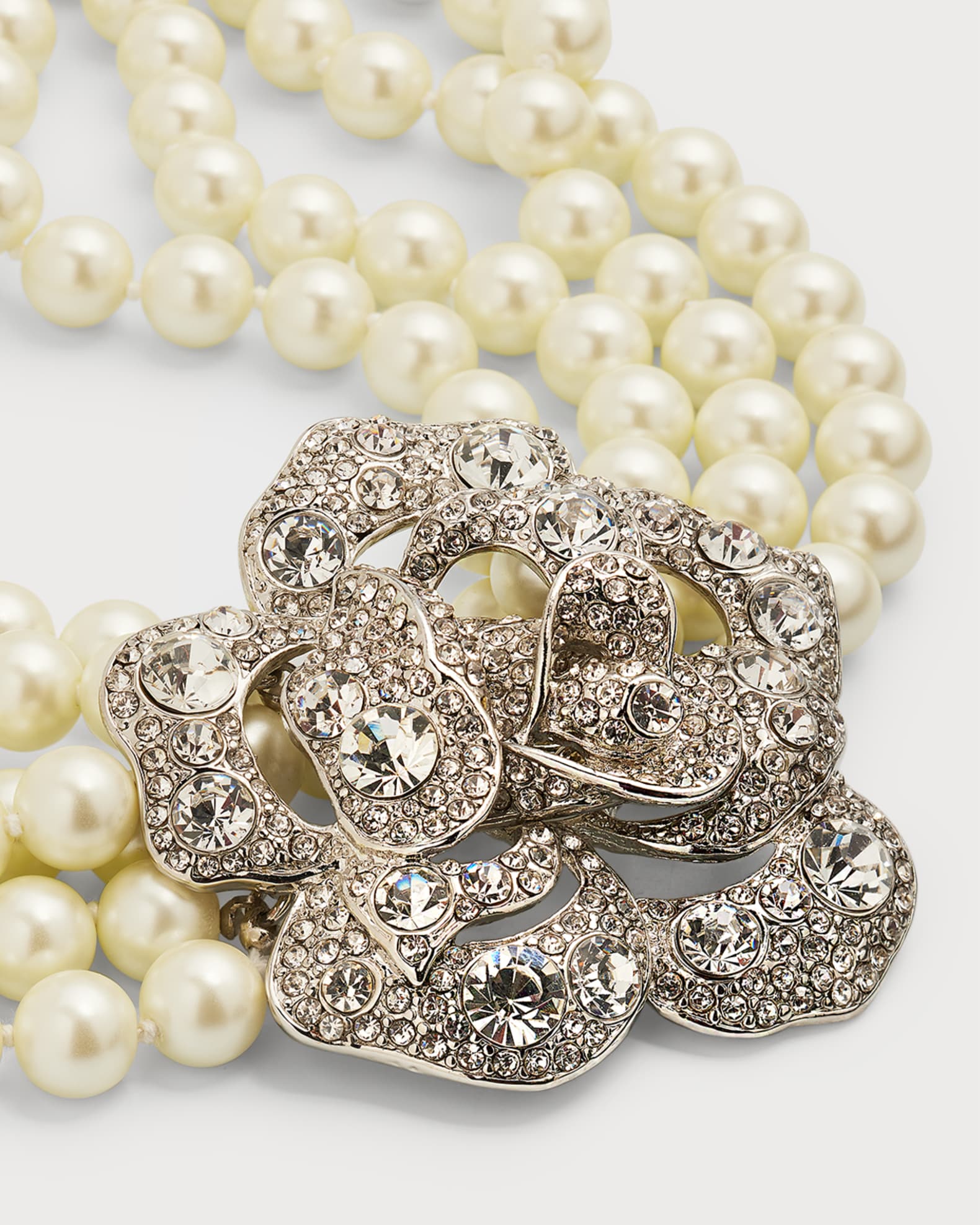 Kenneth Jay Lane Crystal Flower Pearly Multi-Strand Necklace