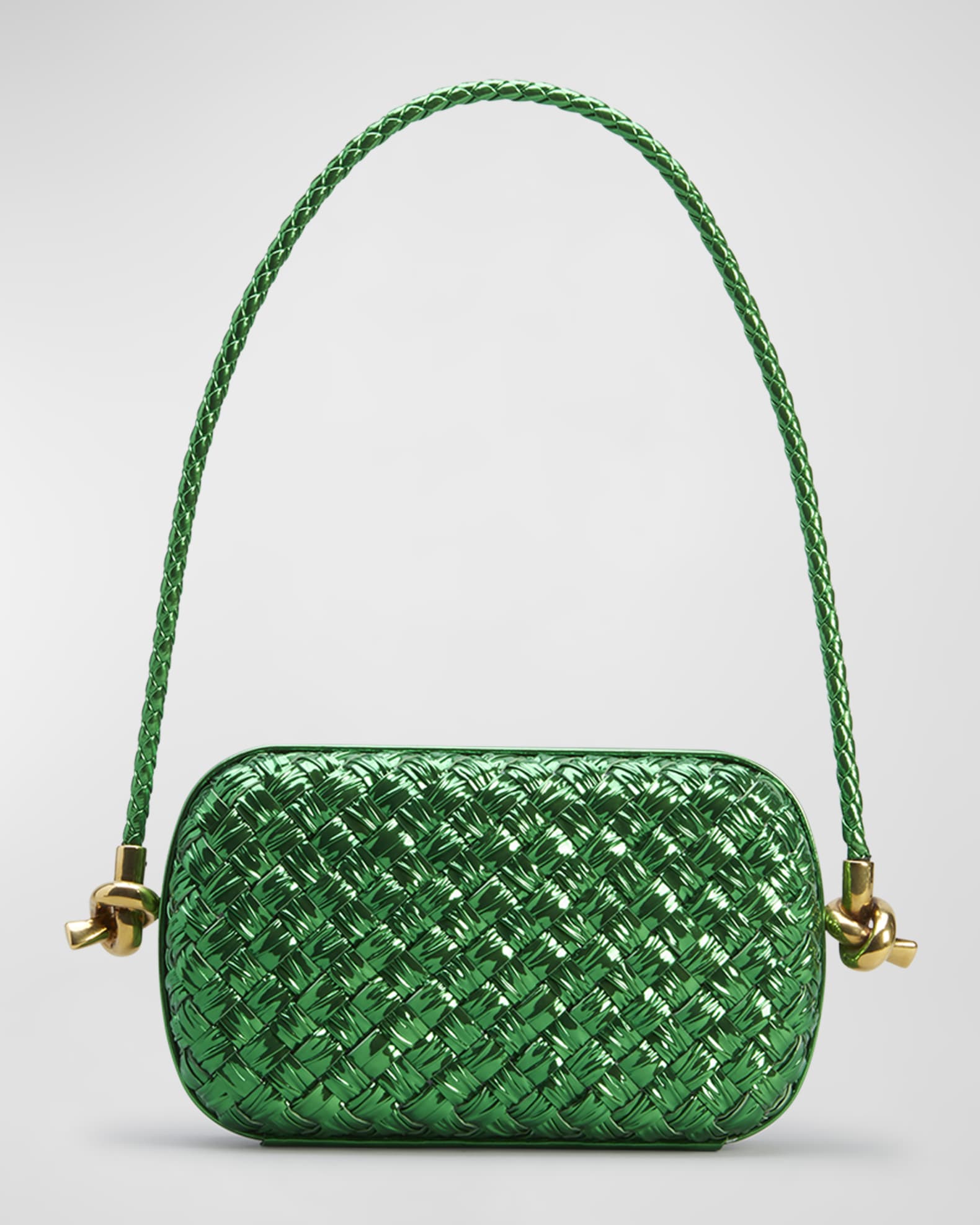 Bottega Veneta Light Green Intrecciato Woven Leather Frame Pochette Bag