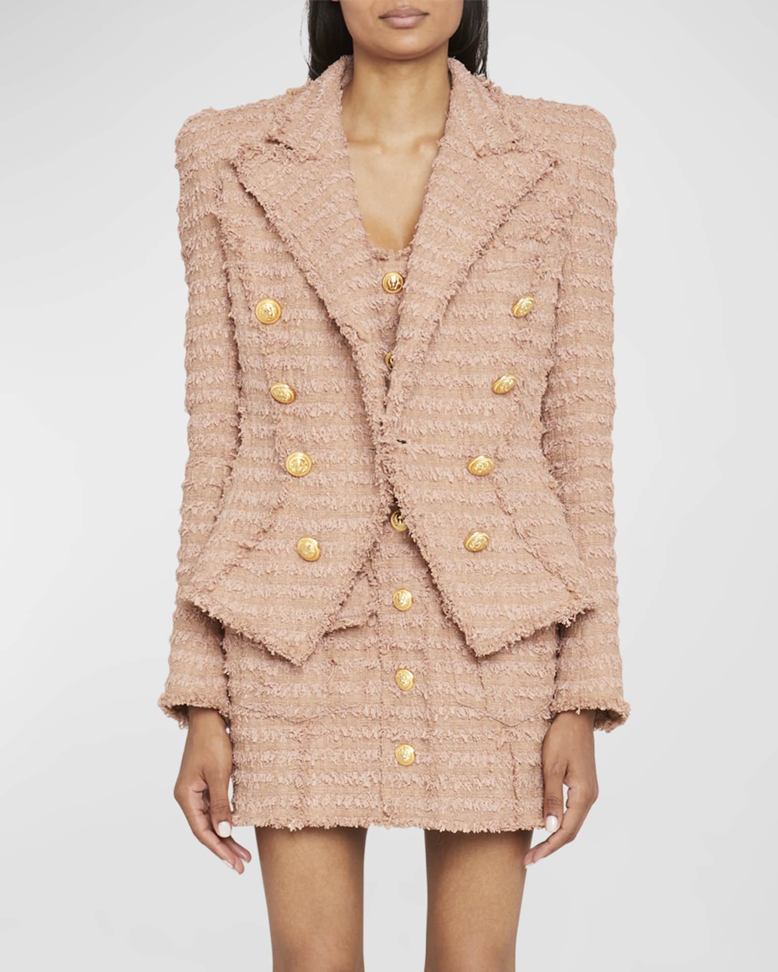 Balmain Tweed Tapered Waist Blazer Jacket | Neiman Marcus