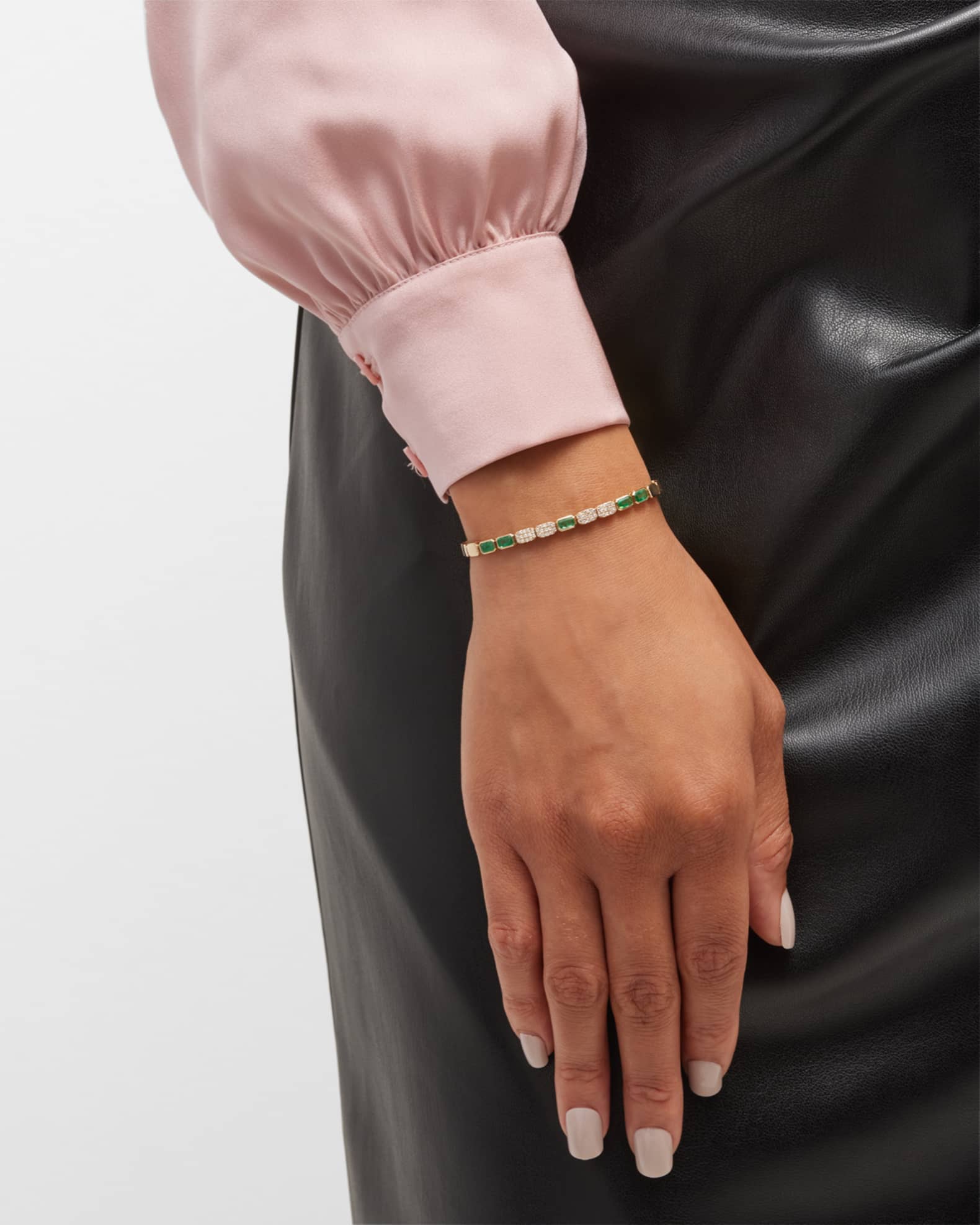 Chemin Bezel Link Bracelet with Emeralds and Diamonds 1