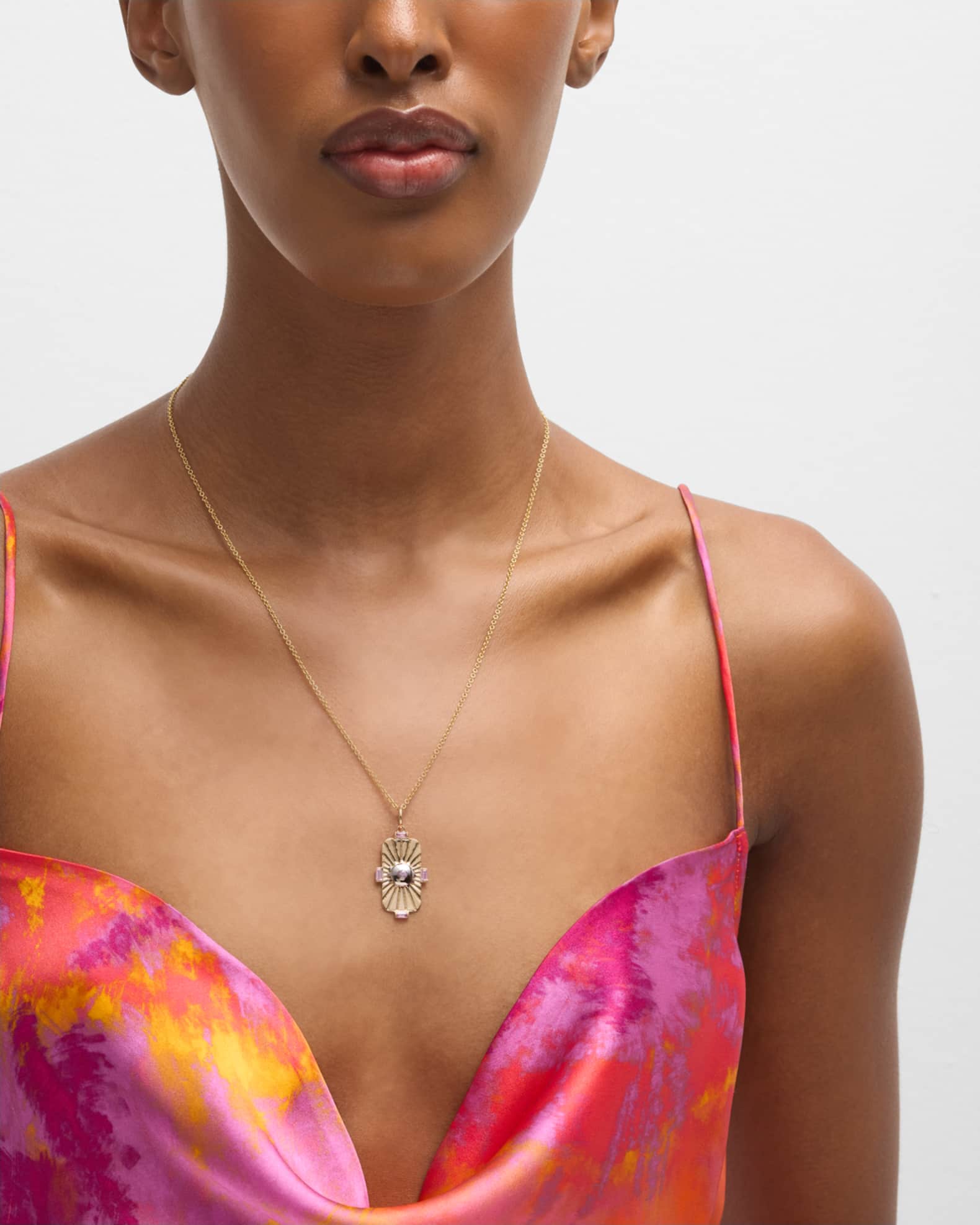 14K Yellow Gold Textured Pendant with Pink Sapphires 1