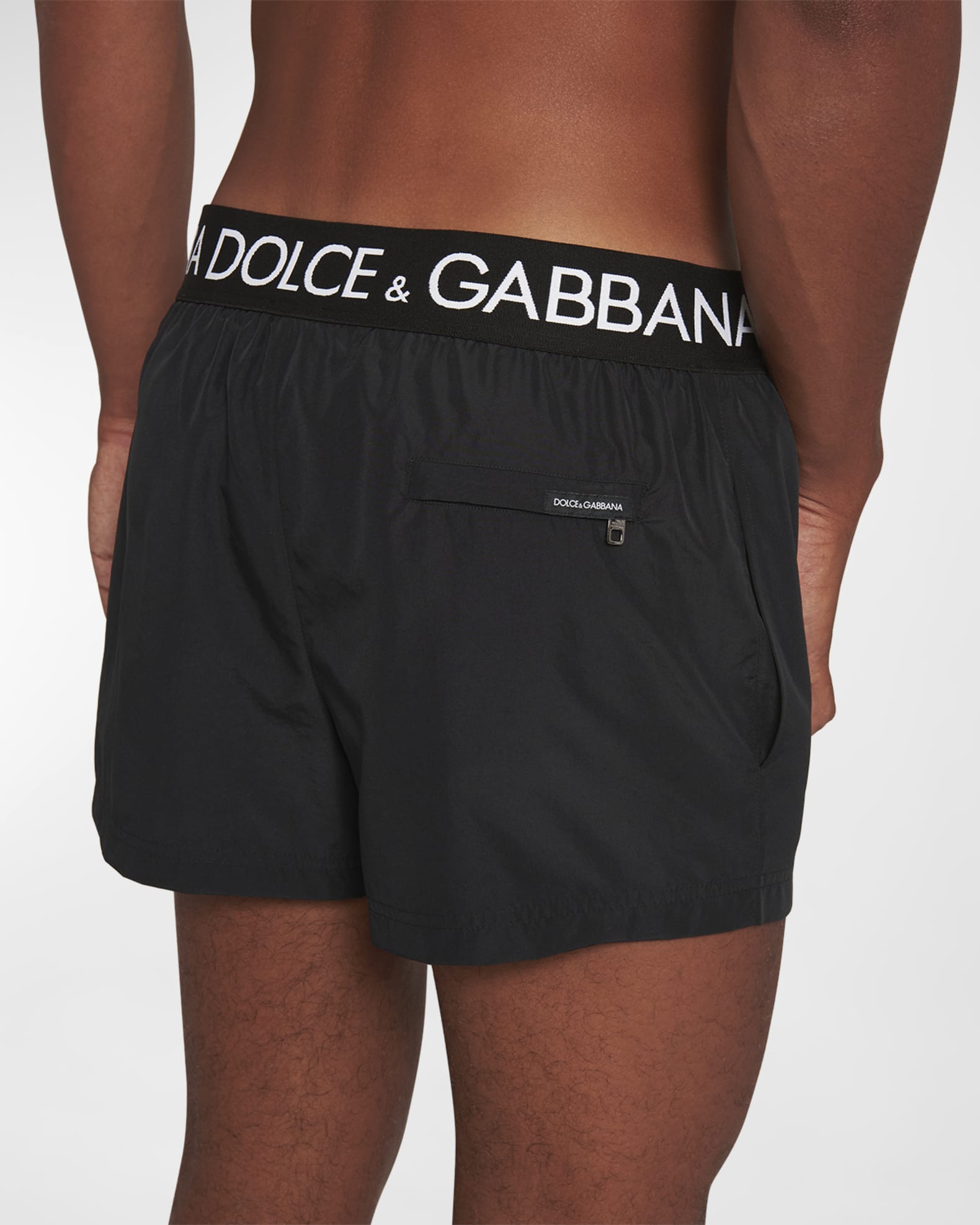 Dolce&Gabbana Men's Logo-Waistband Swim Shorts | Neiman Marcus