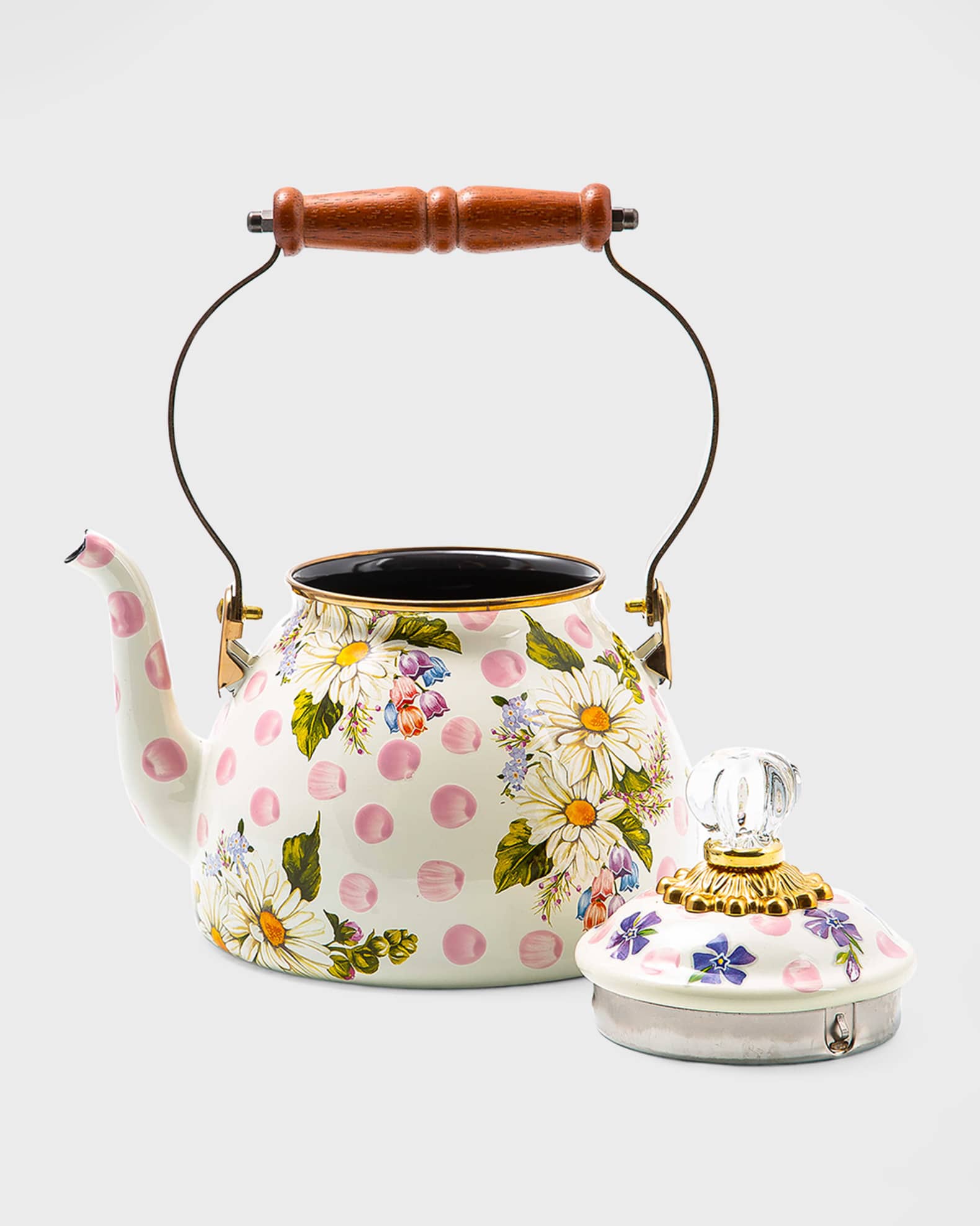 Wildflowers Pink Enamel 2-Quart Tea Kettle 1