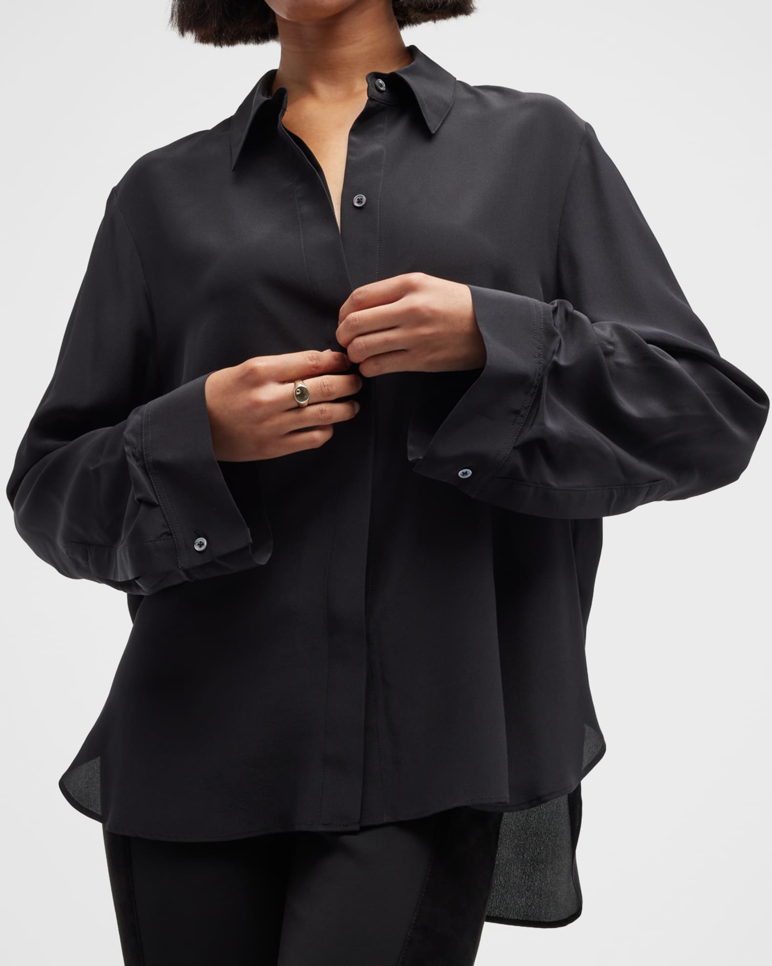 TWP The Morning After Tabbed-Sleeve Button-Front Shirt | Neiman Marcus