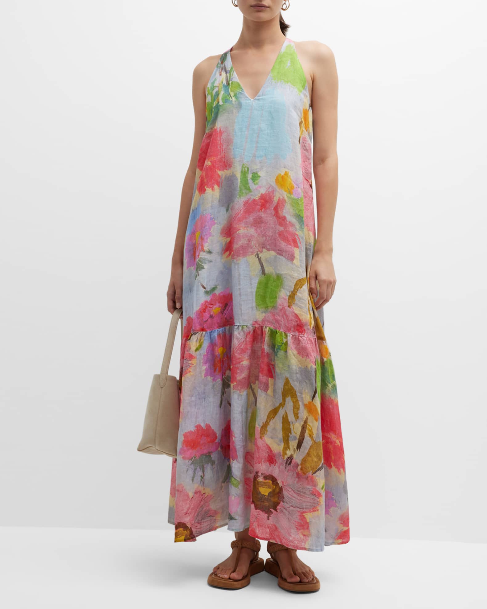 120 Lino FloralPrint Linen Halter Maxi Dress Neiman Marcus
