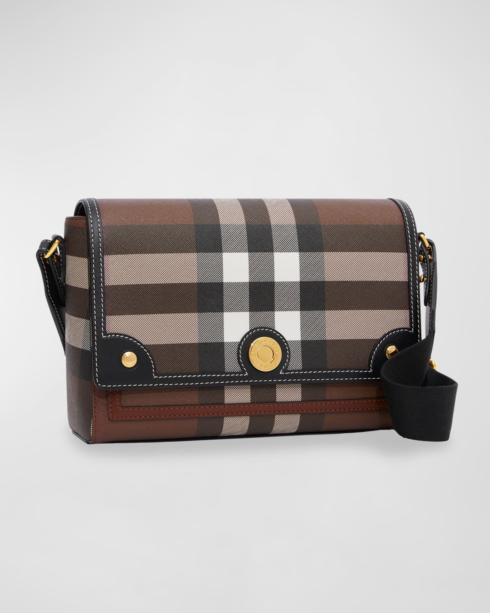 Burberry Leather and Vintage Check Note Crossbody Bag- Black