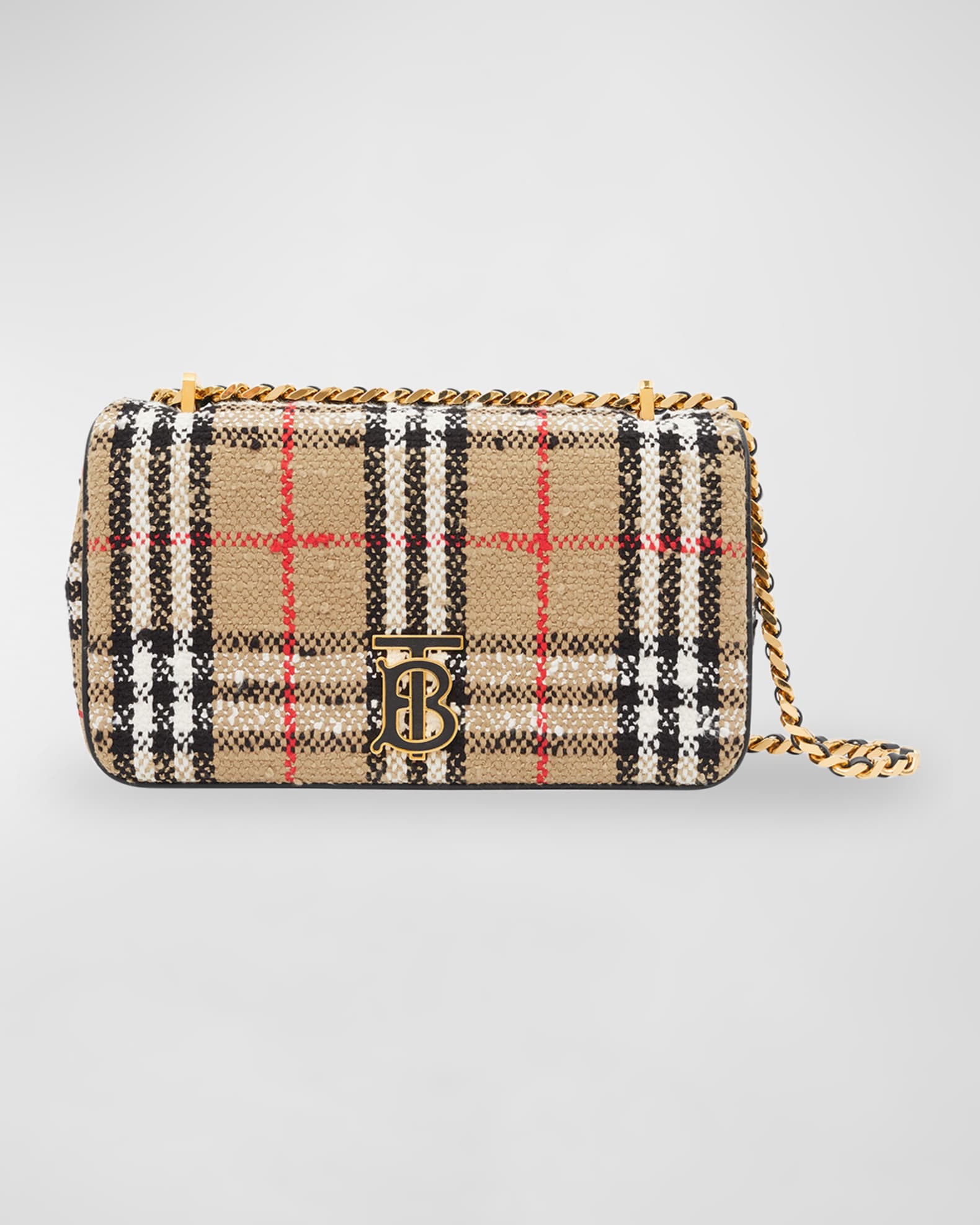 Beige Vintage Check Coated Canvas Bucket Bag