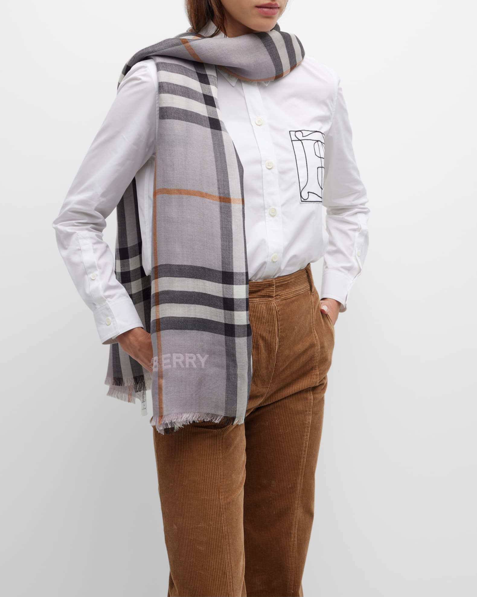 Shop Burberry Monogram Stripe Wool & Silk Scarf