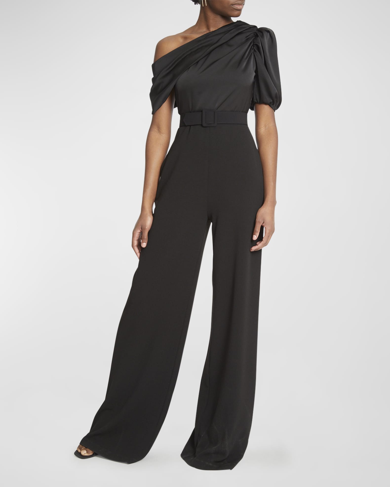 One33 Social OneShoulder Belted Satin Crepe Jumpsuit Neiman Marcus
