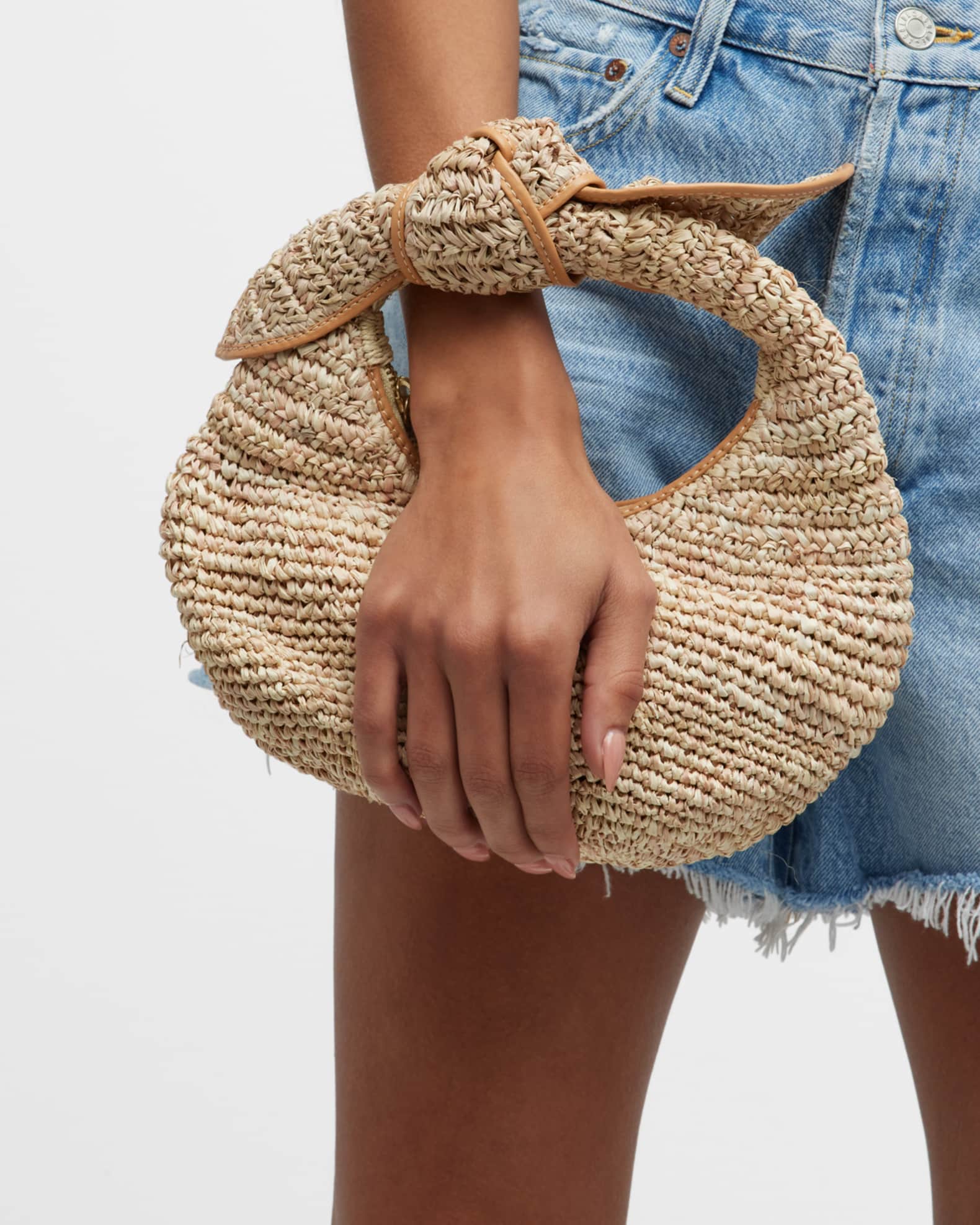 POOLSIDE The Josie Knot Raffia Top-Handle Bag | Neiman Marcus