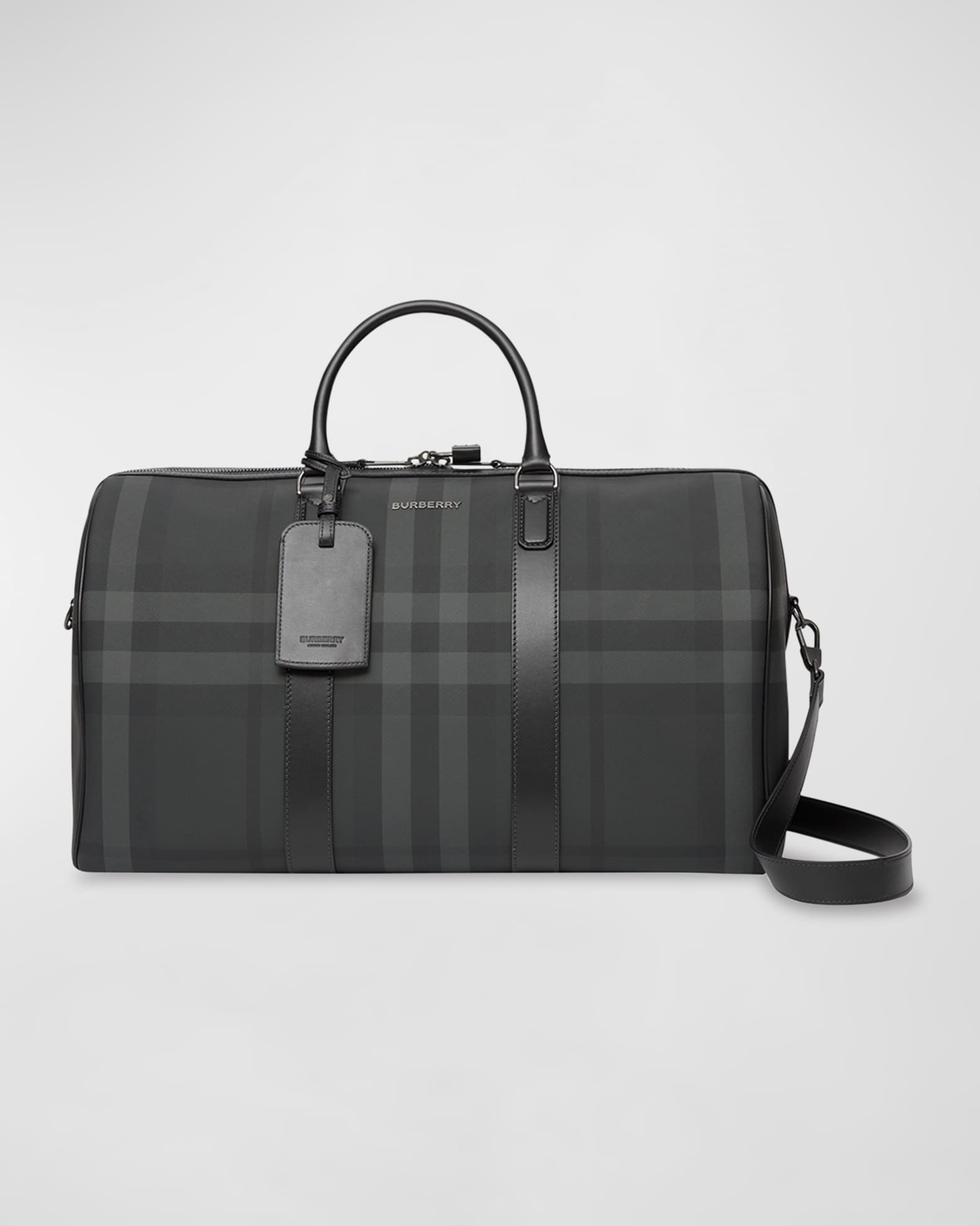 Burberry Men's Charcoal Check Holdall Duffel Bag | Neiman Marcus