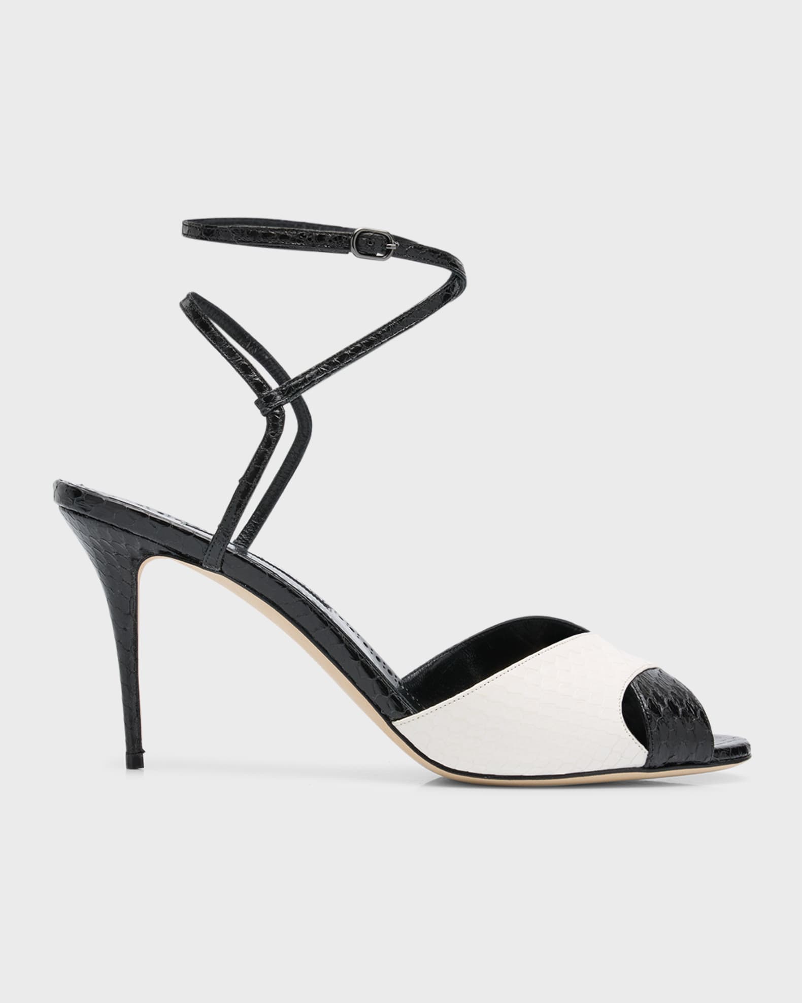 Manolo Blahnik Mumbi Bicolor Snakeskin Ankle Strap Sandals Neiman Marcus