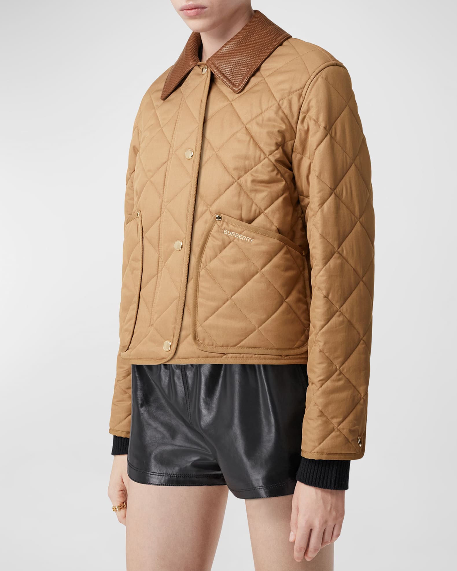 uitgebreid partitie bijzonder Burberry Lanford Leather-Collar Quilted Shirt Jacket | Neiman Marcus