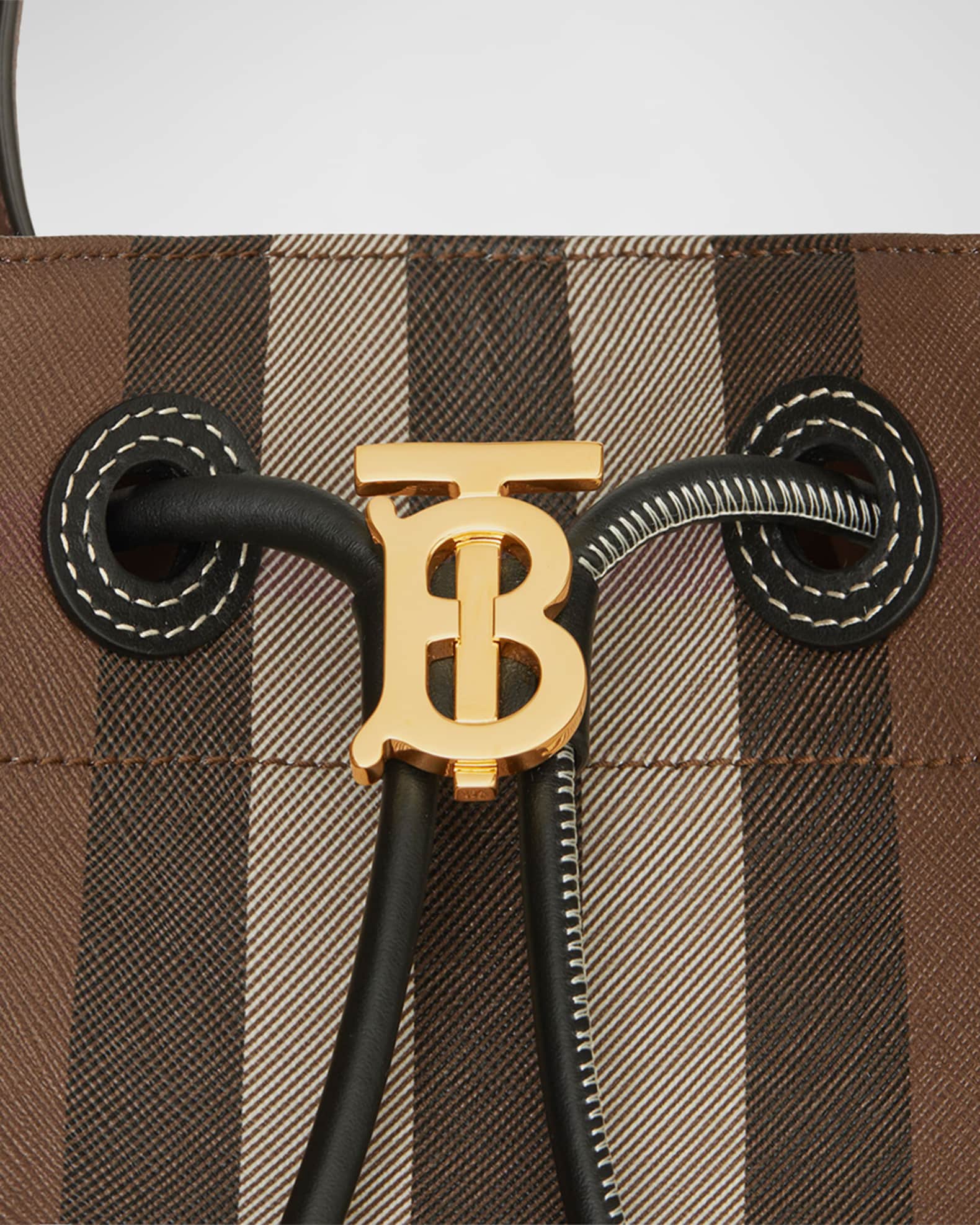 Burberry Small Check Knit Drawstring Bucket Bag