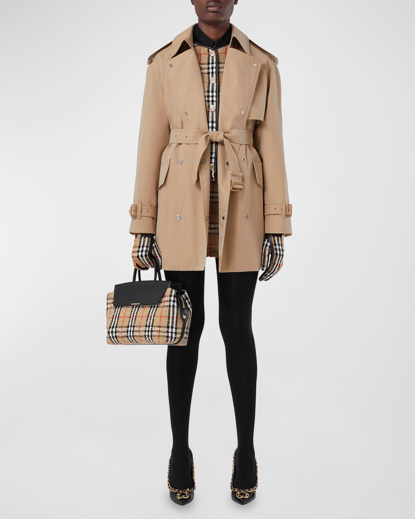Burberry Catherine Vintage Check Boucle Top-Handle Bag | Neiman Marcus