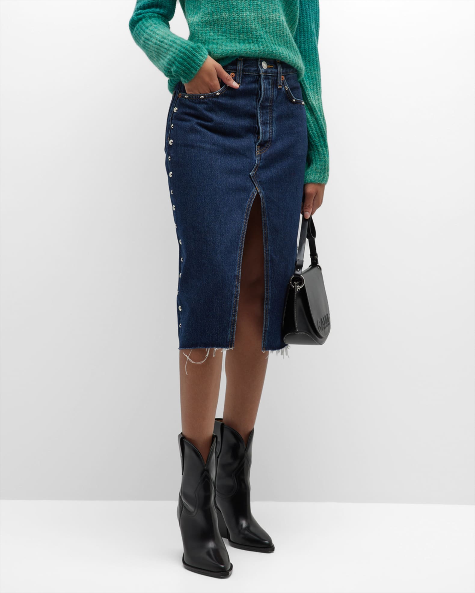 RE/DONE Studded Denim Skirt | Neiman Marcus